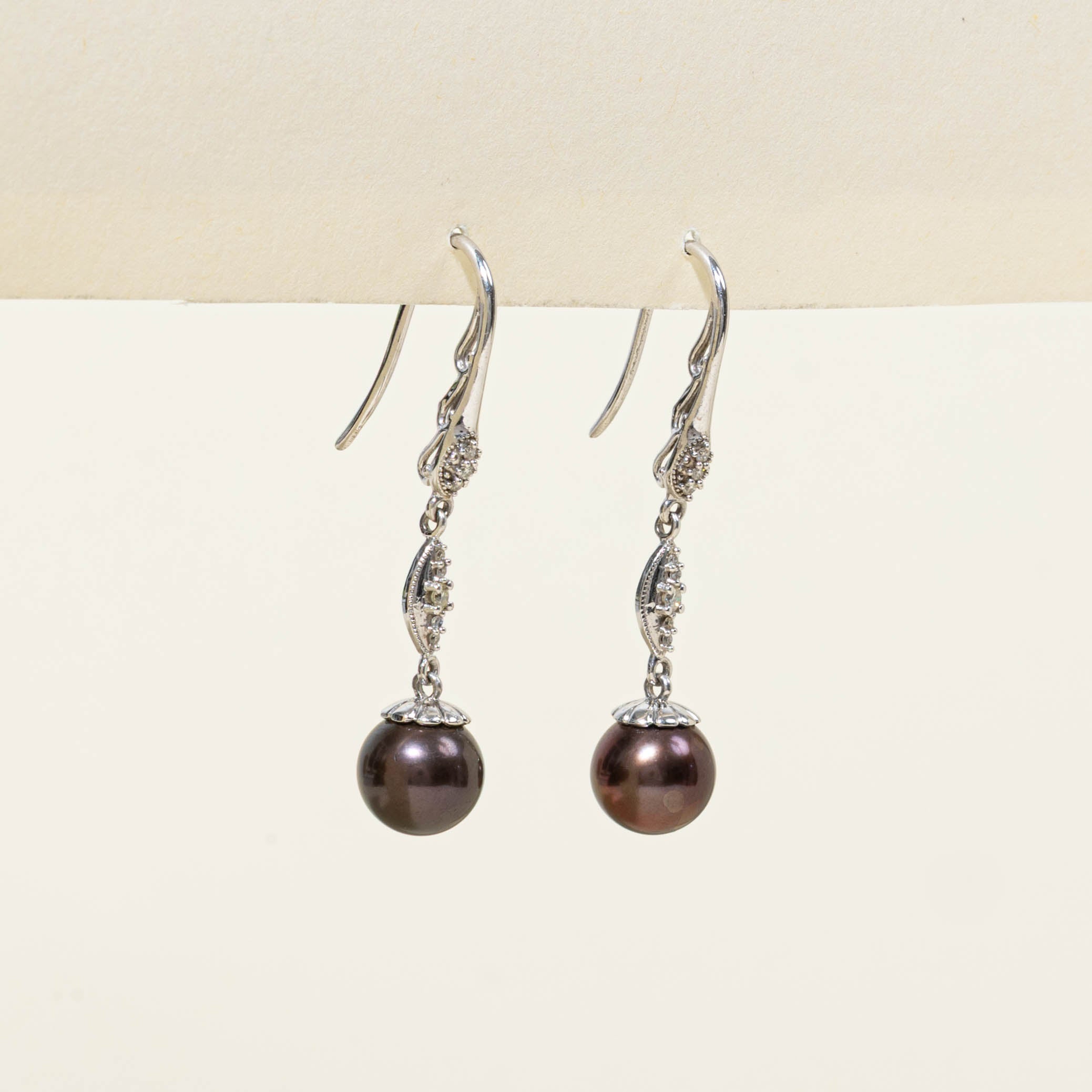 14k Pearl & Diamond Drop Earrings | 0.11ctw