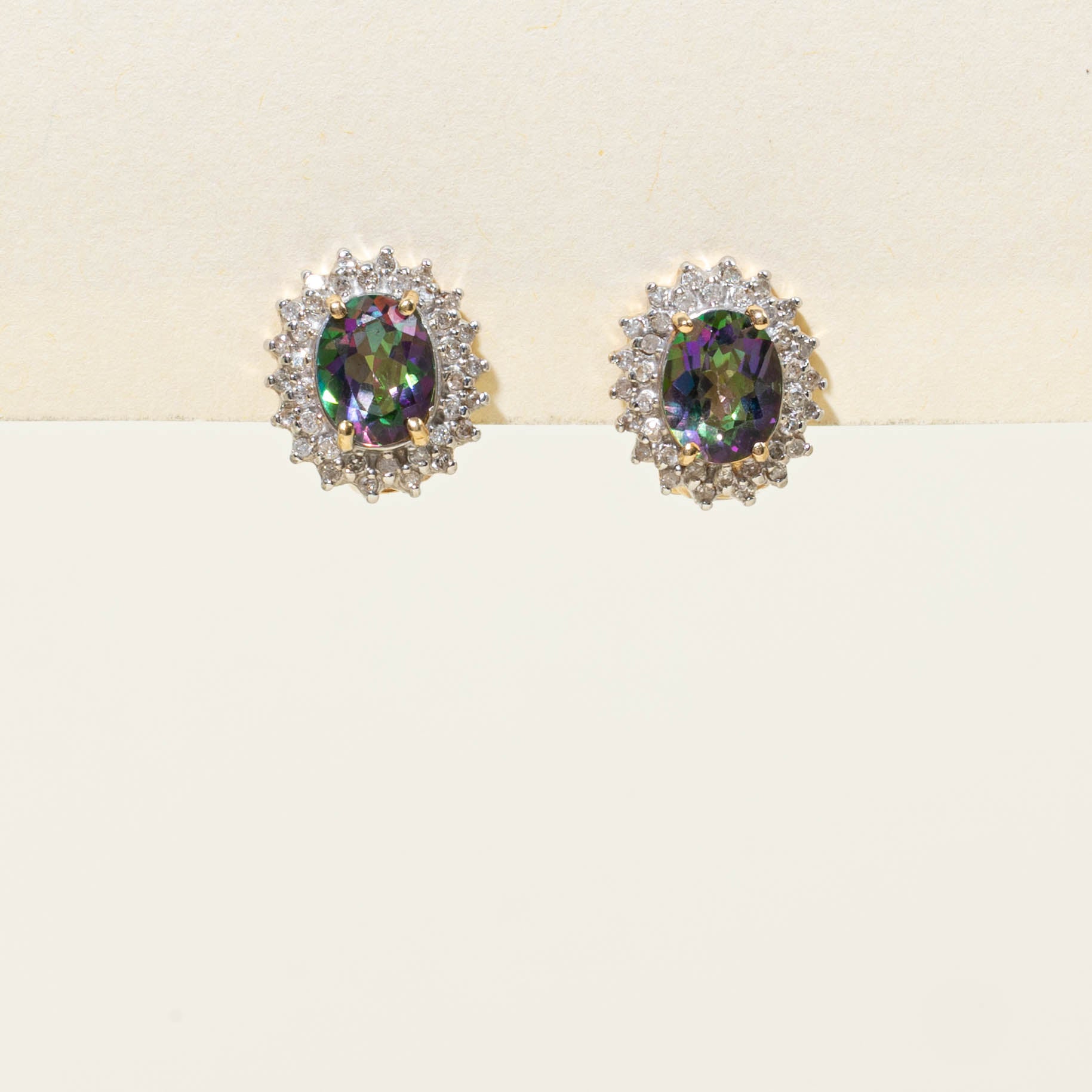 14k Mystic Topaz & Diamond Petal Halo Stud Earrings | 5.00ctw, 0.30ctw