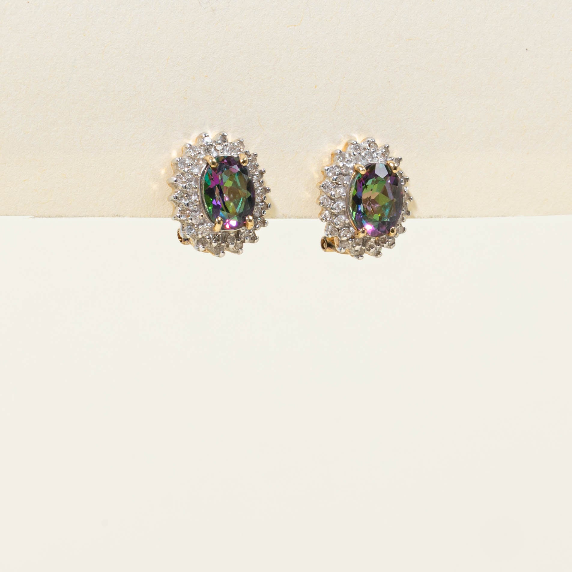 14k Mystic Topaz & Diamond Petal Halo Stud Earrings | 5.00ctw, 0.30ctw