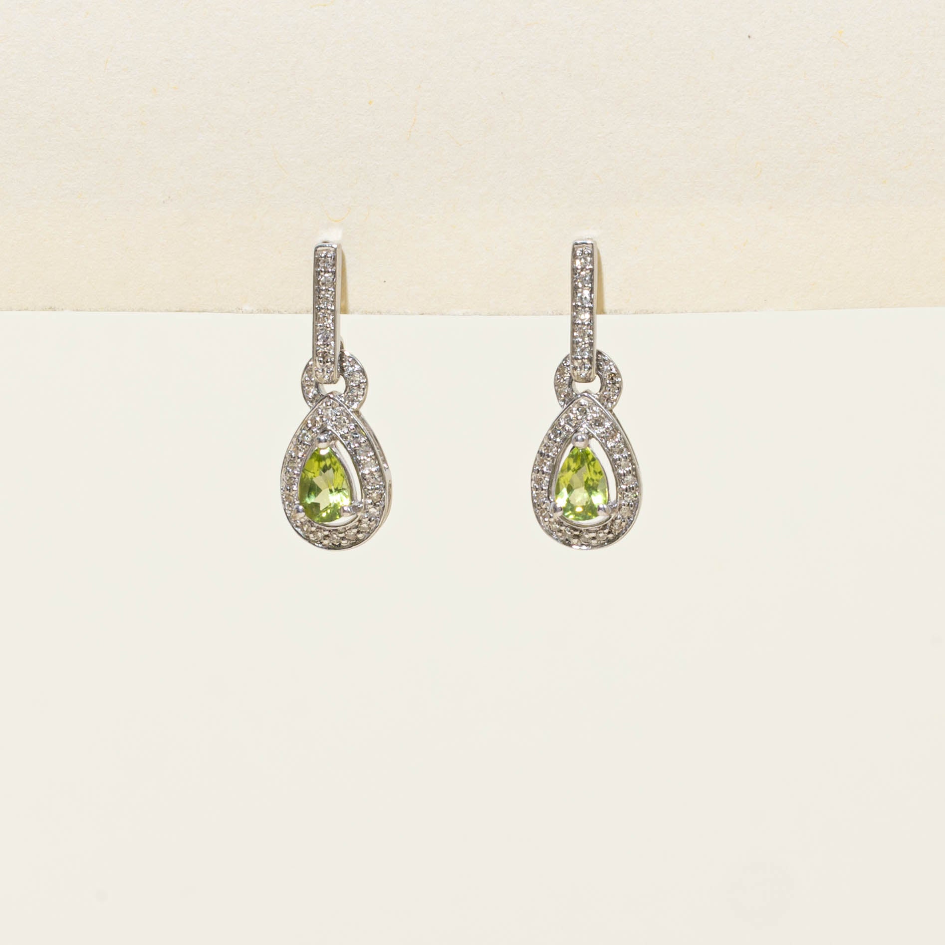 10k Peridot & Diamond Halo Drop Earrings | 1.00ctw, 0.12ctw