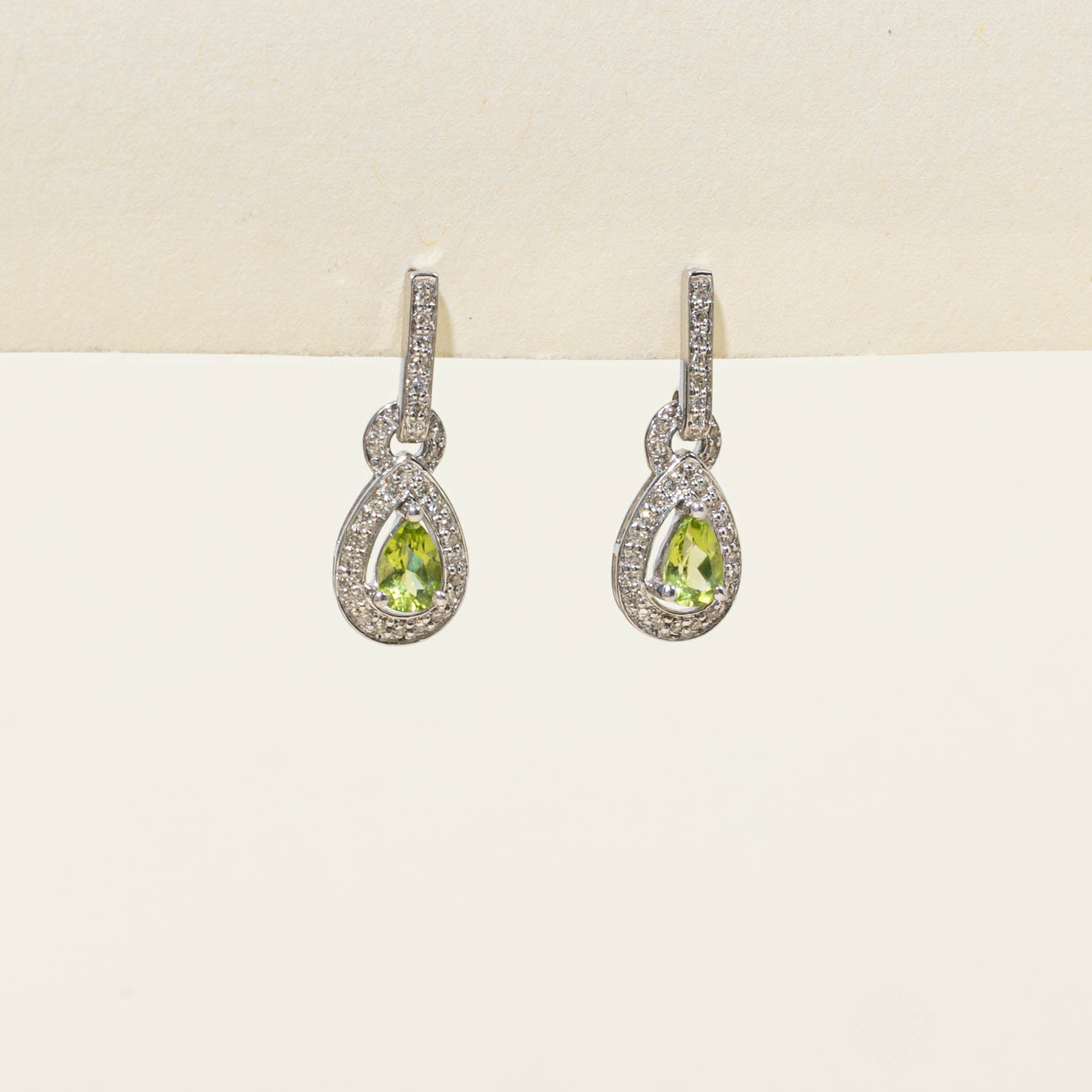 10k Peridot & Diamond Halo Drop Earrings | 1.00ctw, 0.12ctw