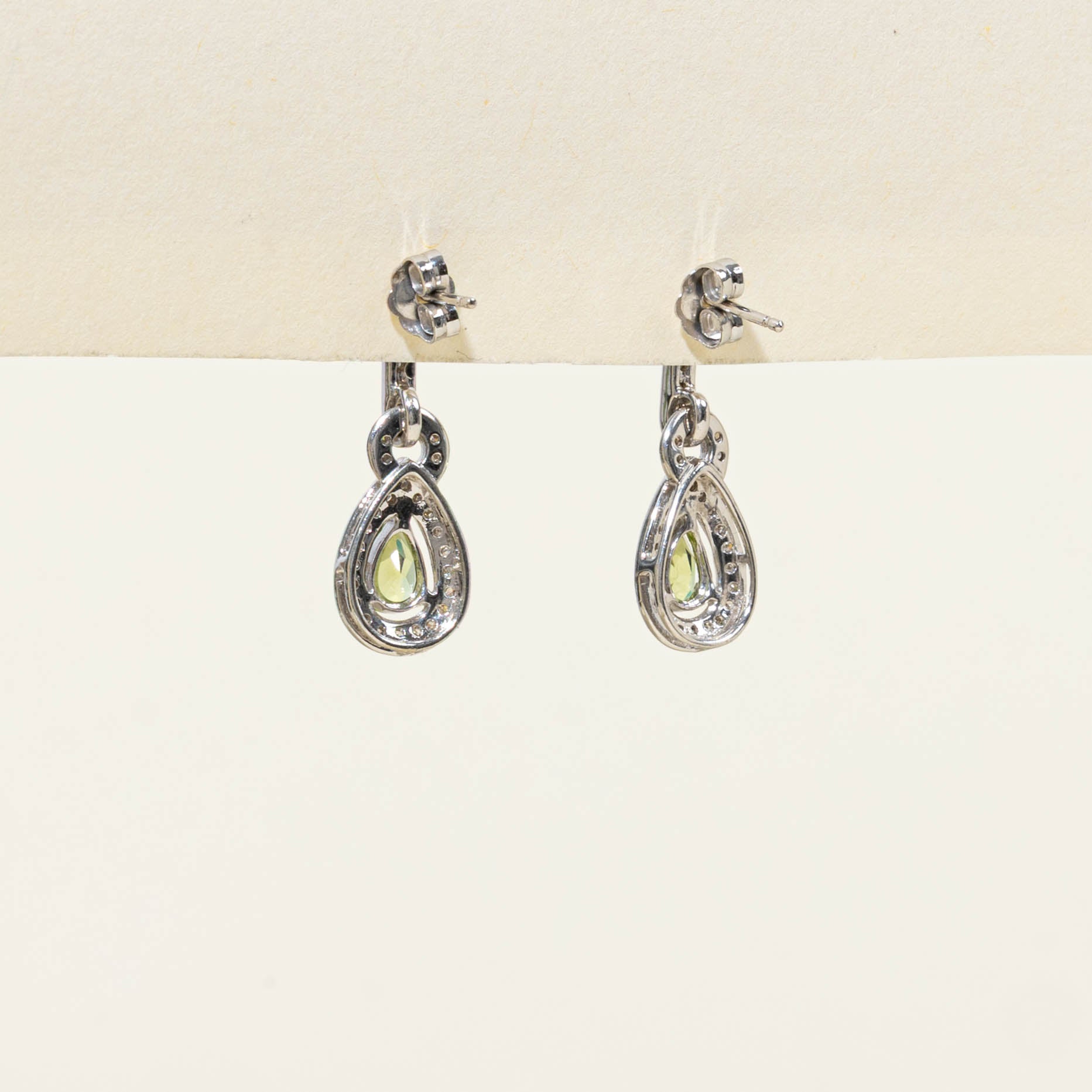 10k Peridot & Diamond Halo Drop Earrings | 1.00ctw, 0.12ctw