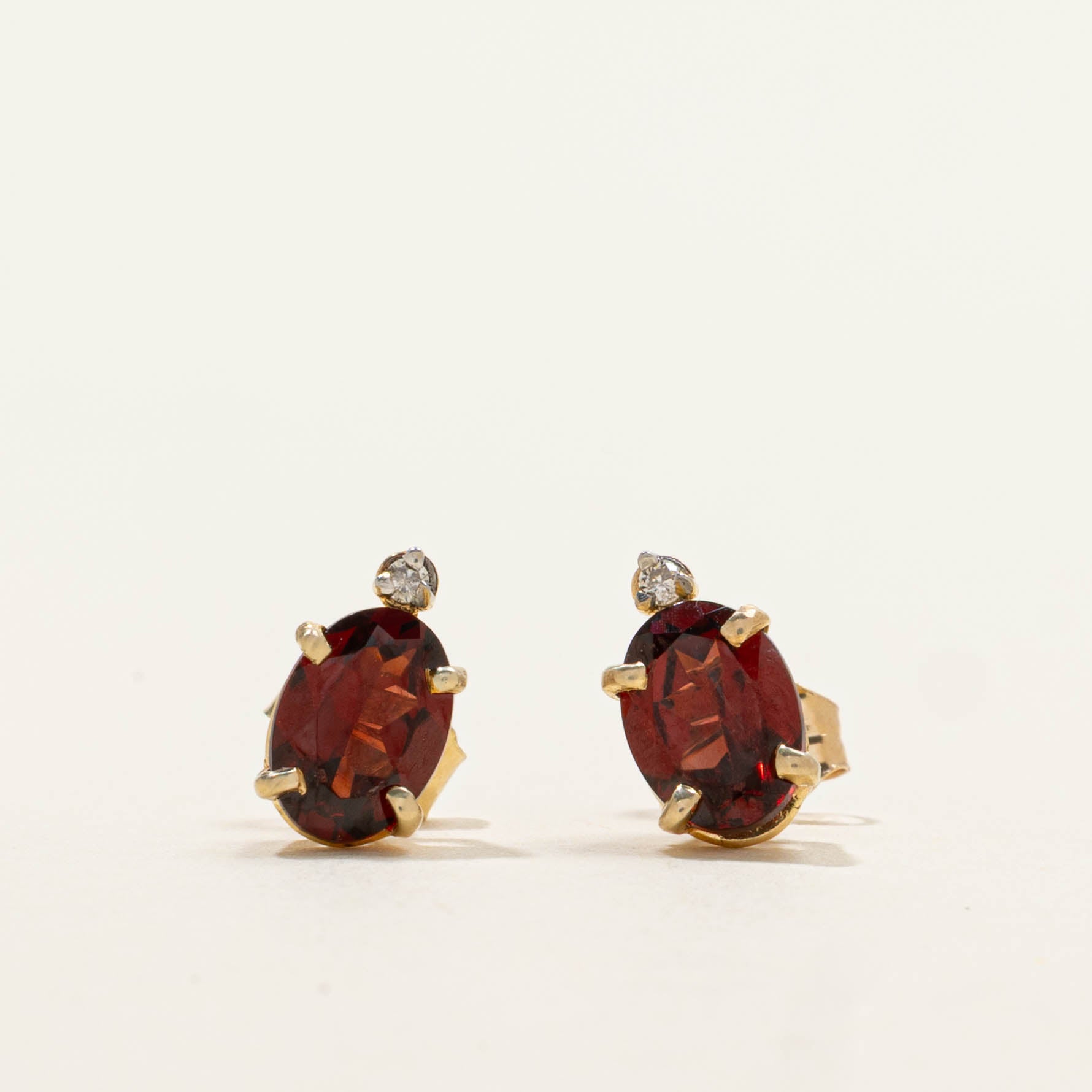 14k Garnet & Diamond Stud Earrings | 1.60ctw, 0.01ctw