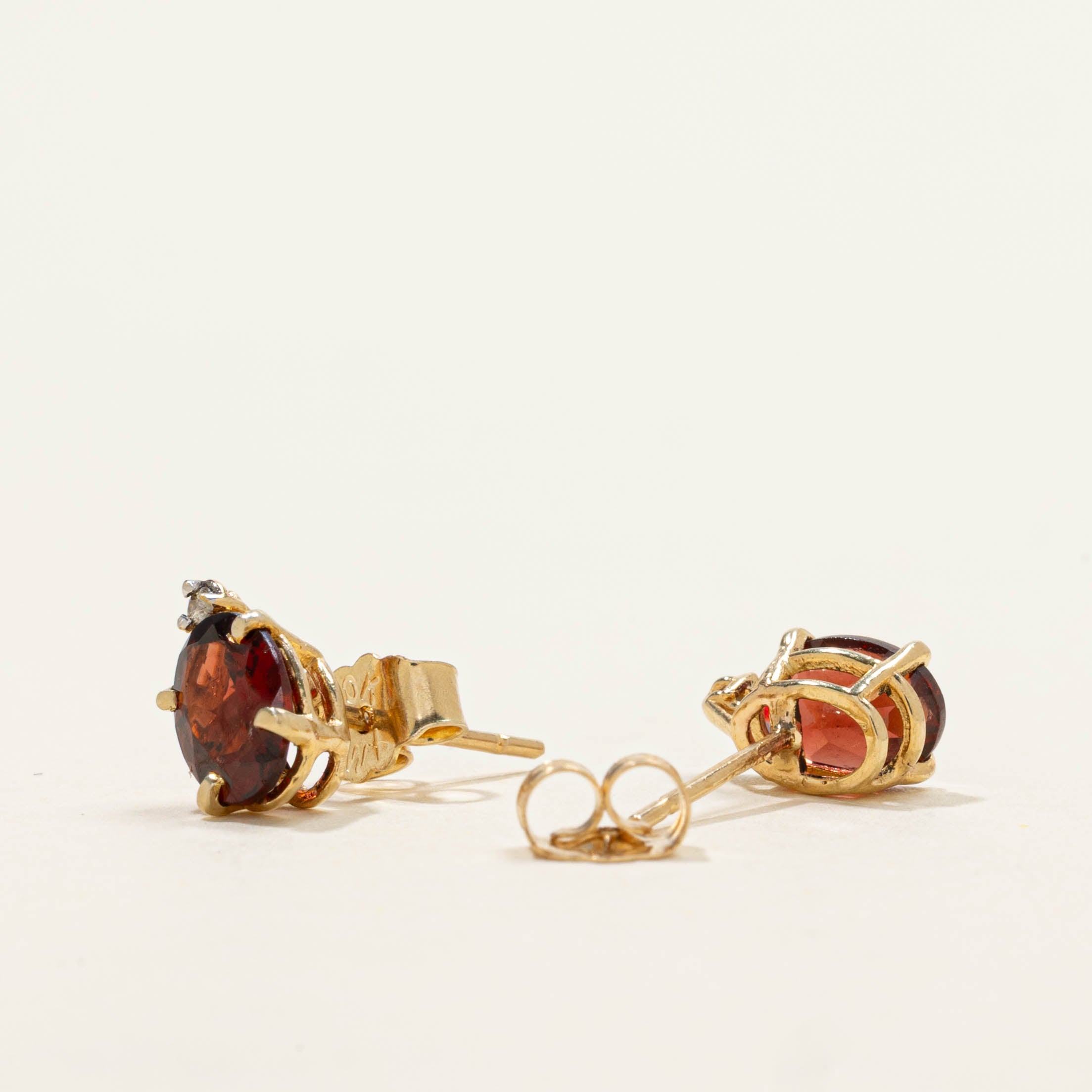 14k Garnet & Diamond Stud Earrings | 1.60ctw, 0.01ctw