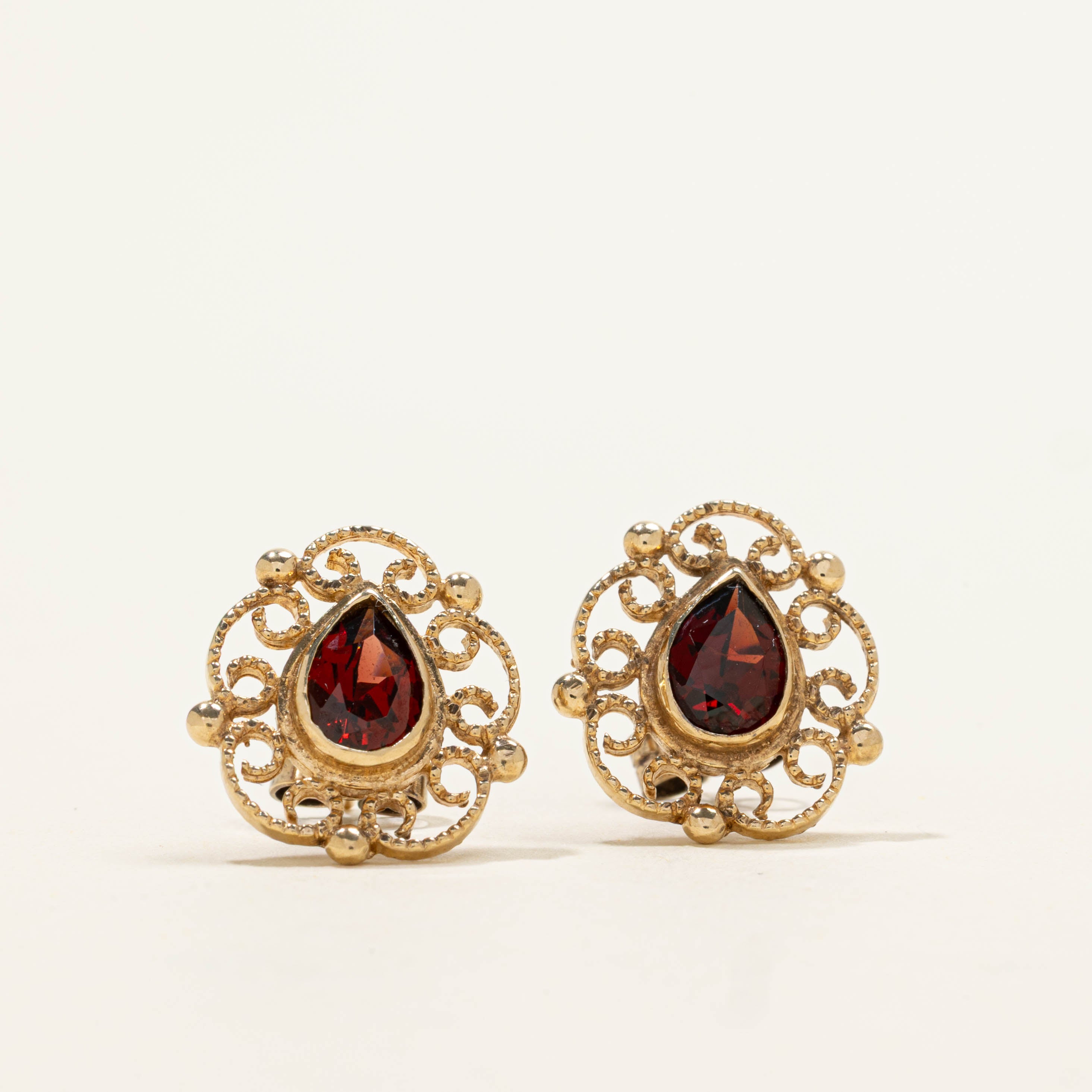 Birmingham 9k Garnet Ornate Stud Earrings | 1.20ctw