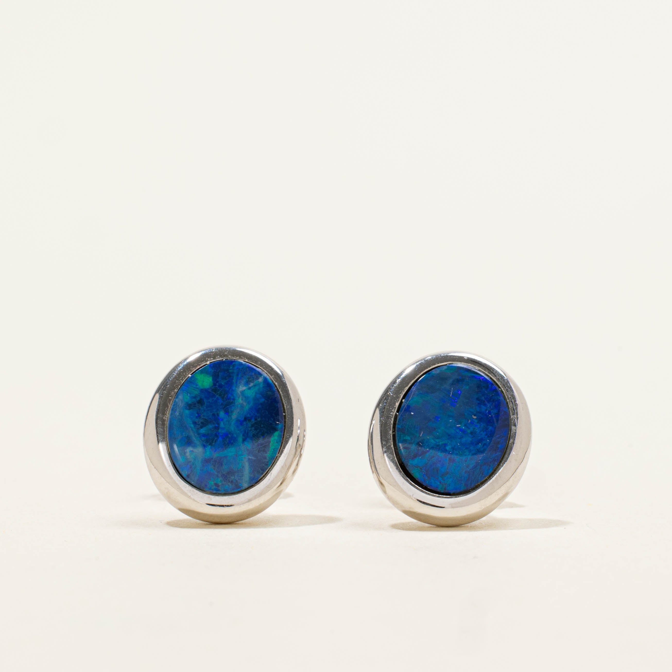 14k Bezel Set Imitation Opal Stud Earrings | 1.40ctw