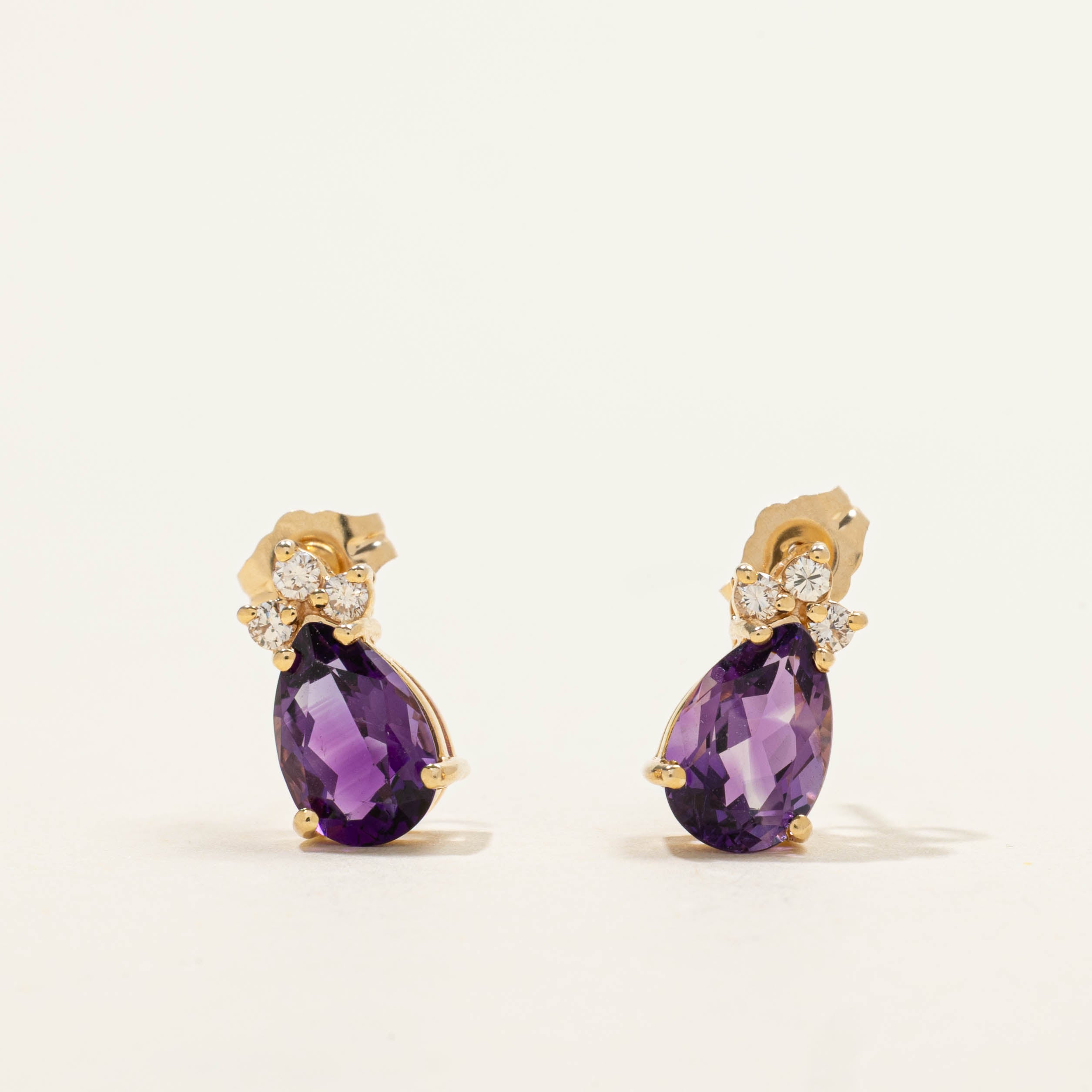 14k Amethyst & Diamond Stud Earrings | 2.00ctw, 0.10ctw