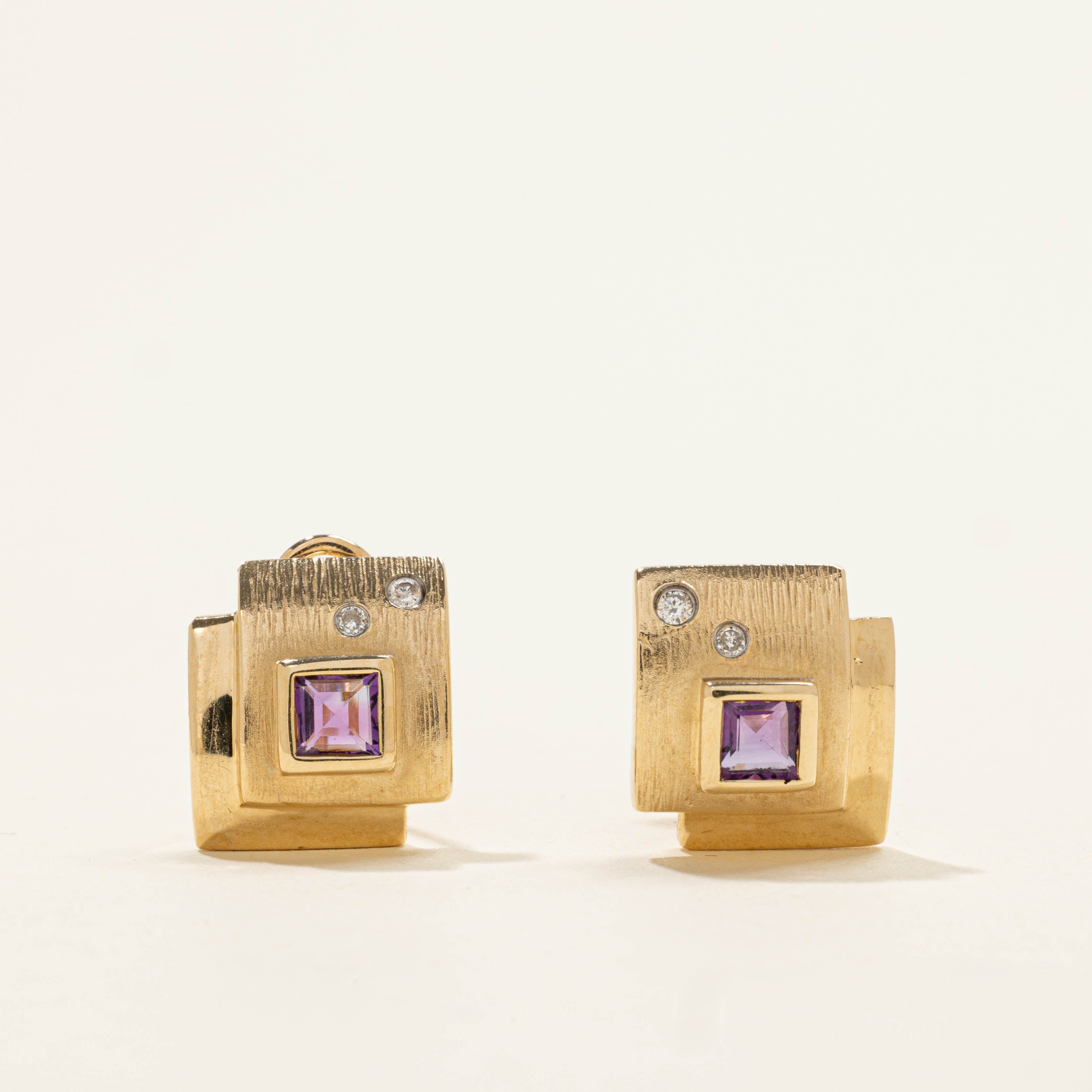 14k Amethyst & Diamond Geometric Earrings | 0.40ctw, 0.06ctw