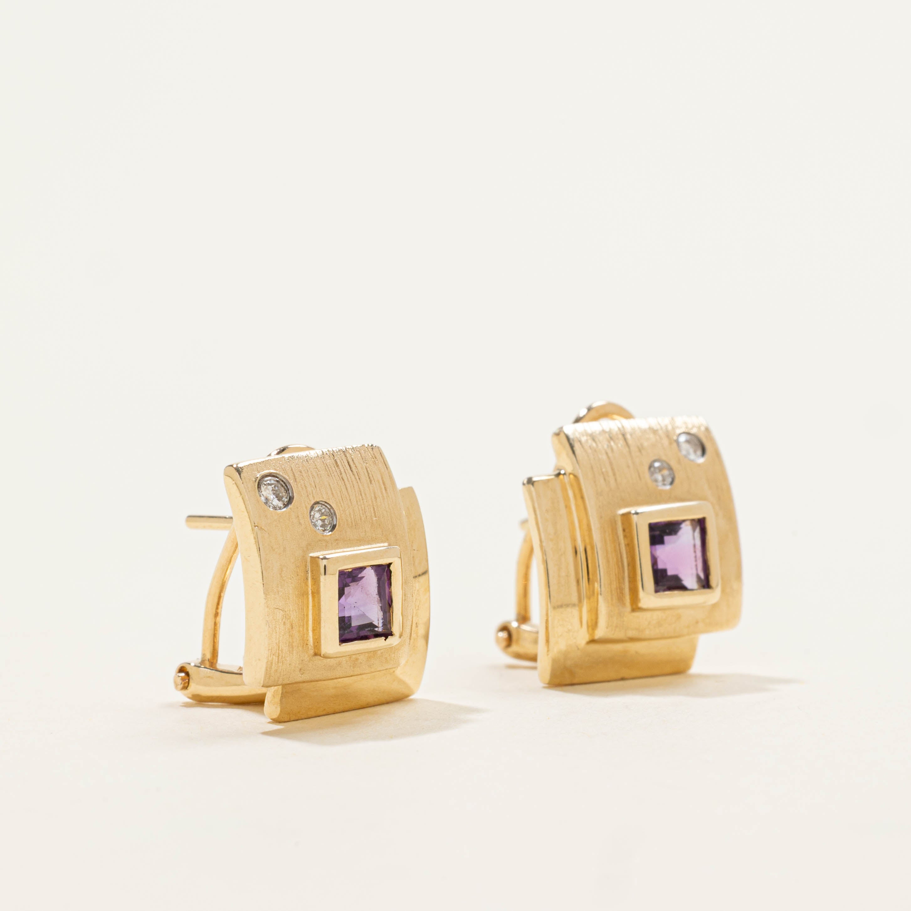 14k Amethyst & Diamond Geometric Earrings | 0.40ctw, 0.06ctw