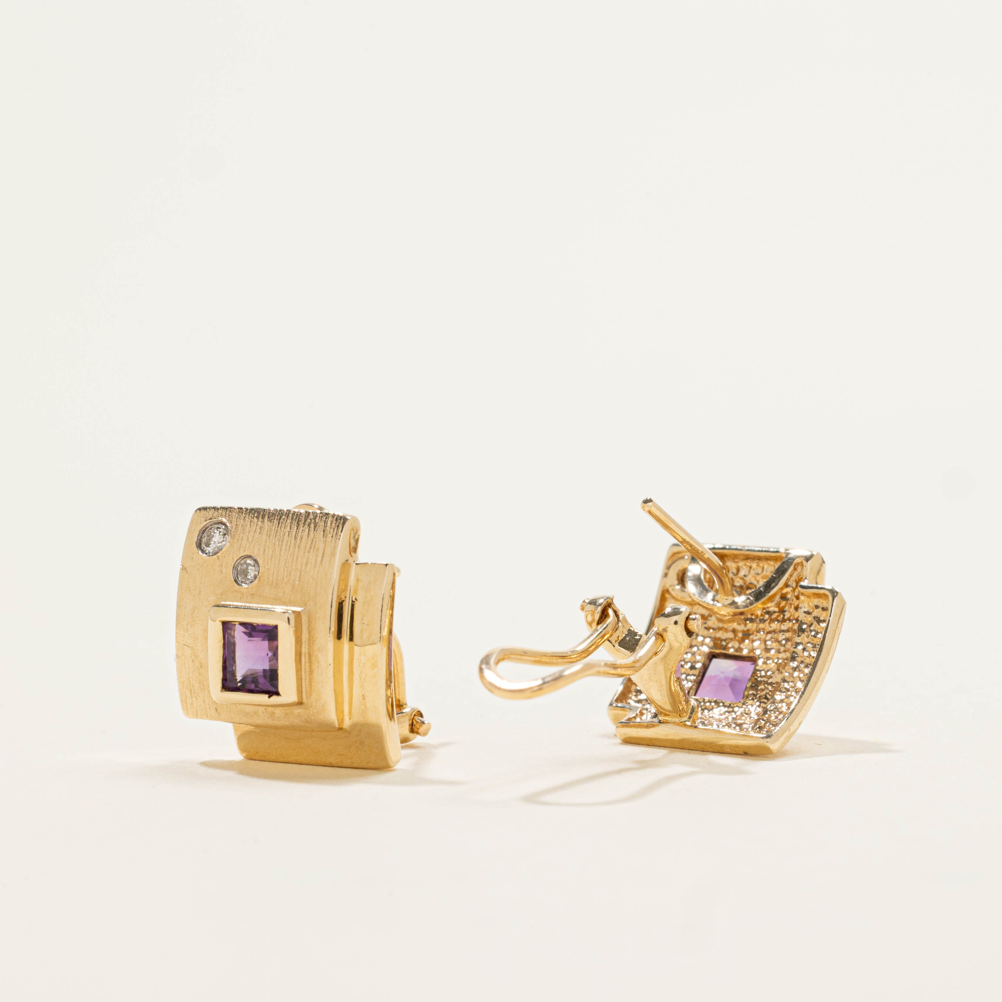 14k Amethyst & Diamond Geometric Earrings | 0.40ctw, 0.06ctw