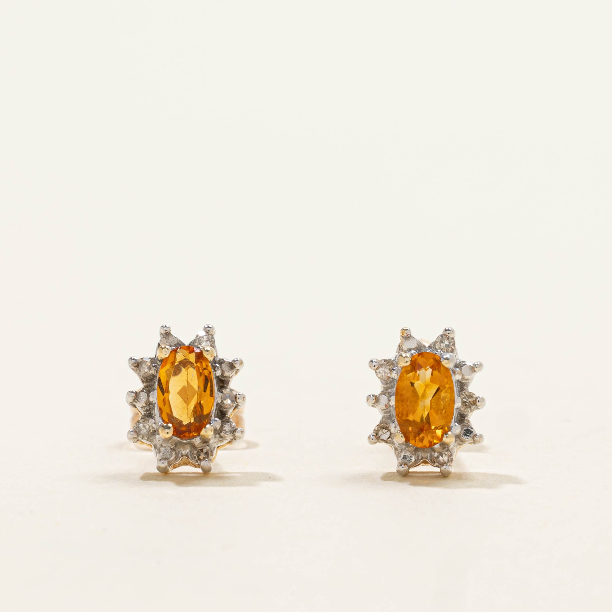 14k Citrine & Diamond Petal Halo Stud Earrings | 0.28ctw, 0.02ctw
