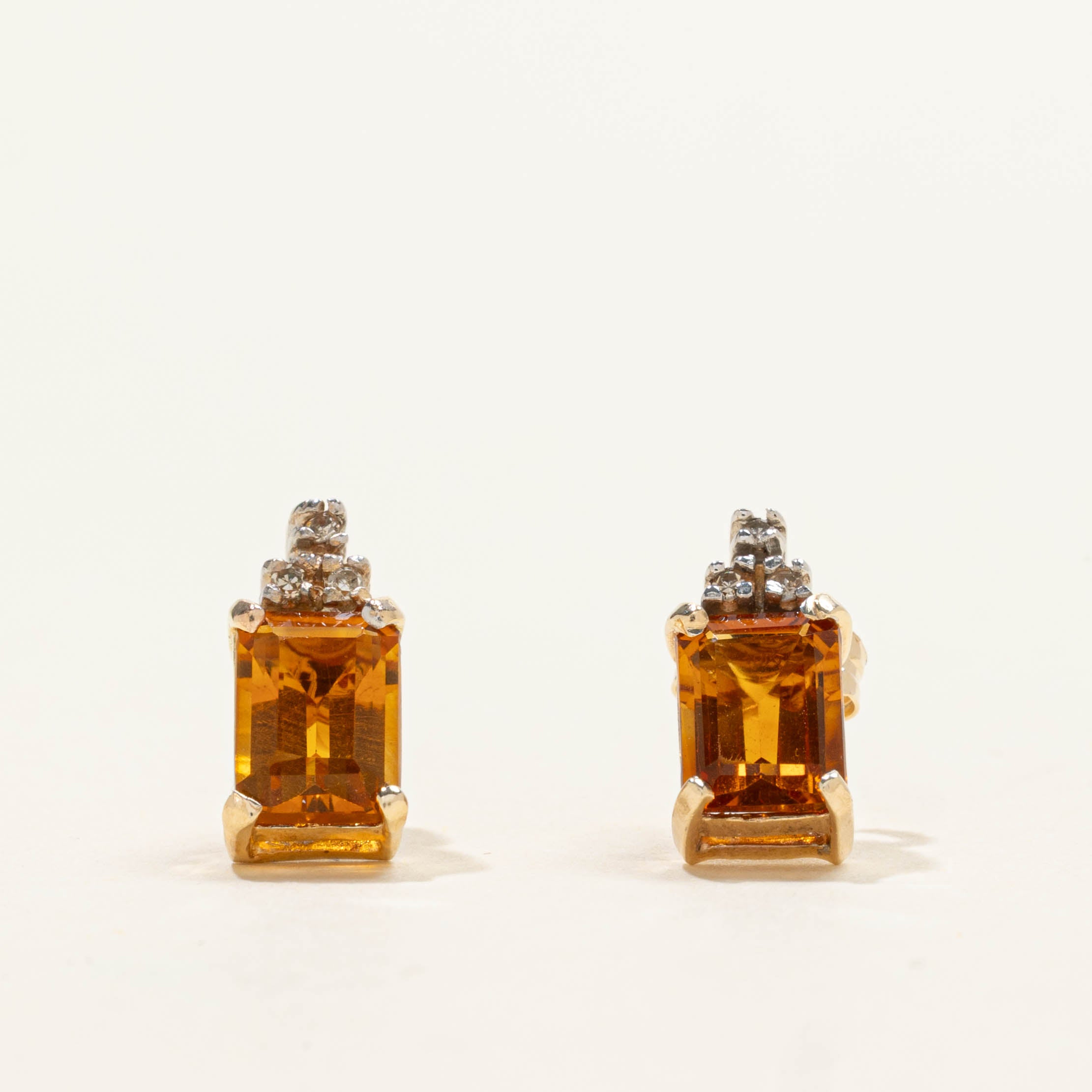 10k Citrine & Diamond Stud Earrings | 1.60ctw, 0.03ctw