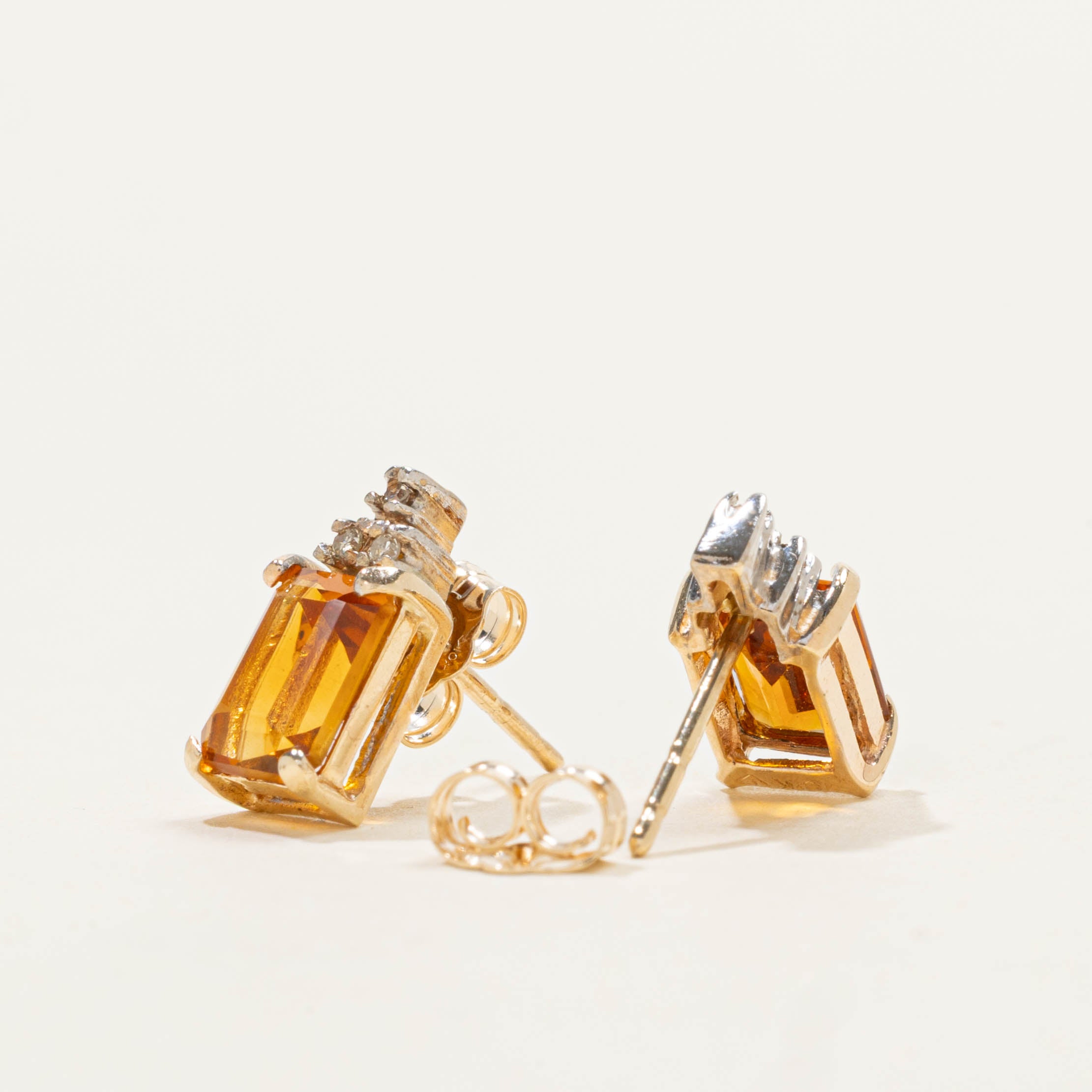 10k Citrine & Diamond Stud Earrings | 1.60ctw, 0.03ctw
