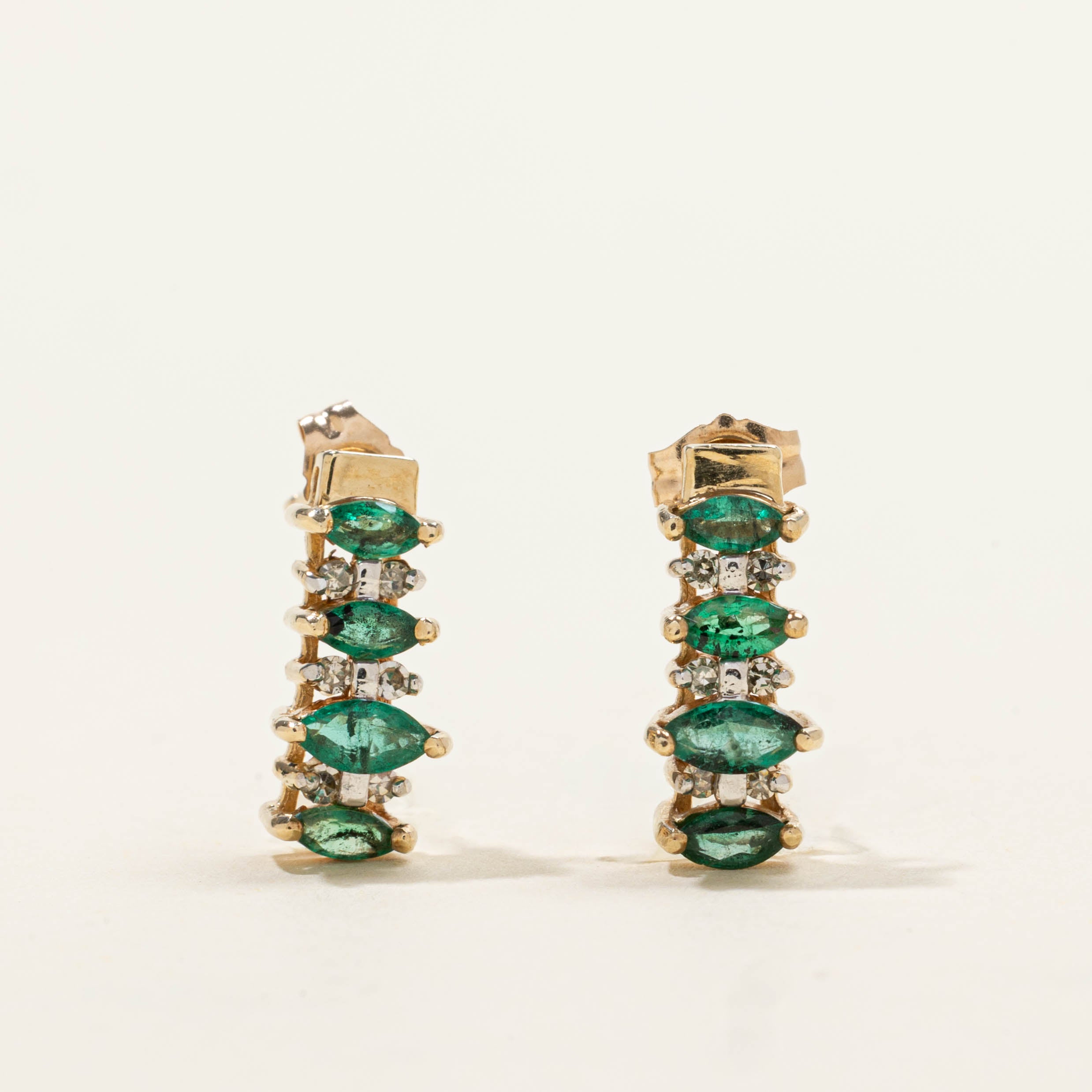 10k Emerald & Diamond Bar Drop Earrings | 0.50ctw, 0.06ctw
