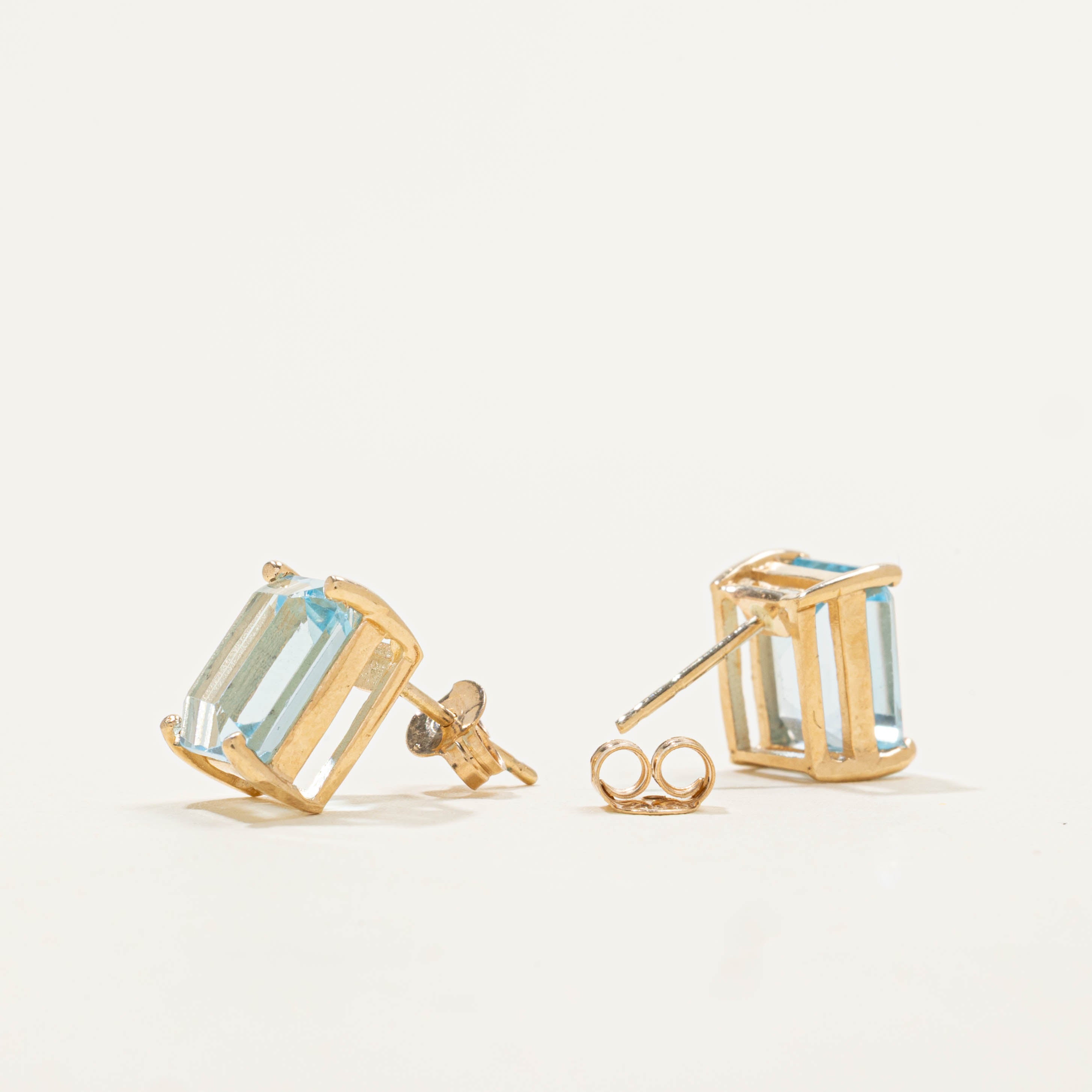 10k Rectangle Cut Blue Topaz Stud Earrings | 6.00ctw