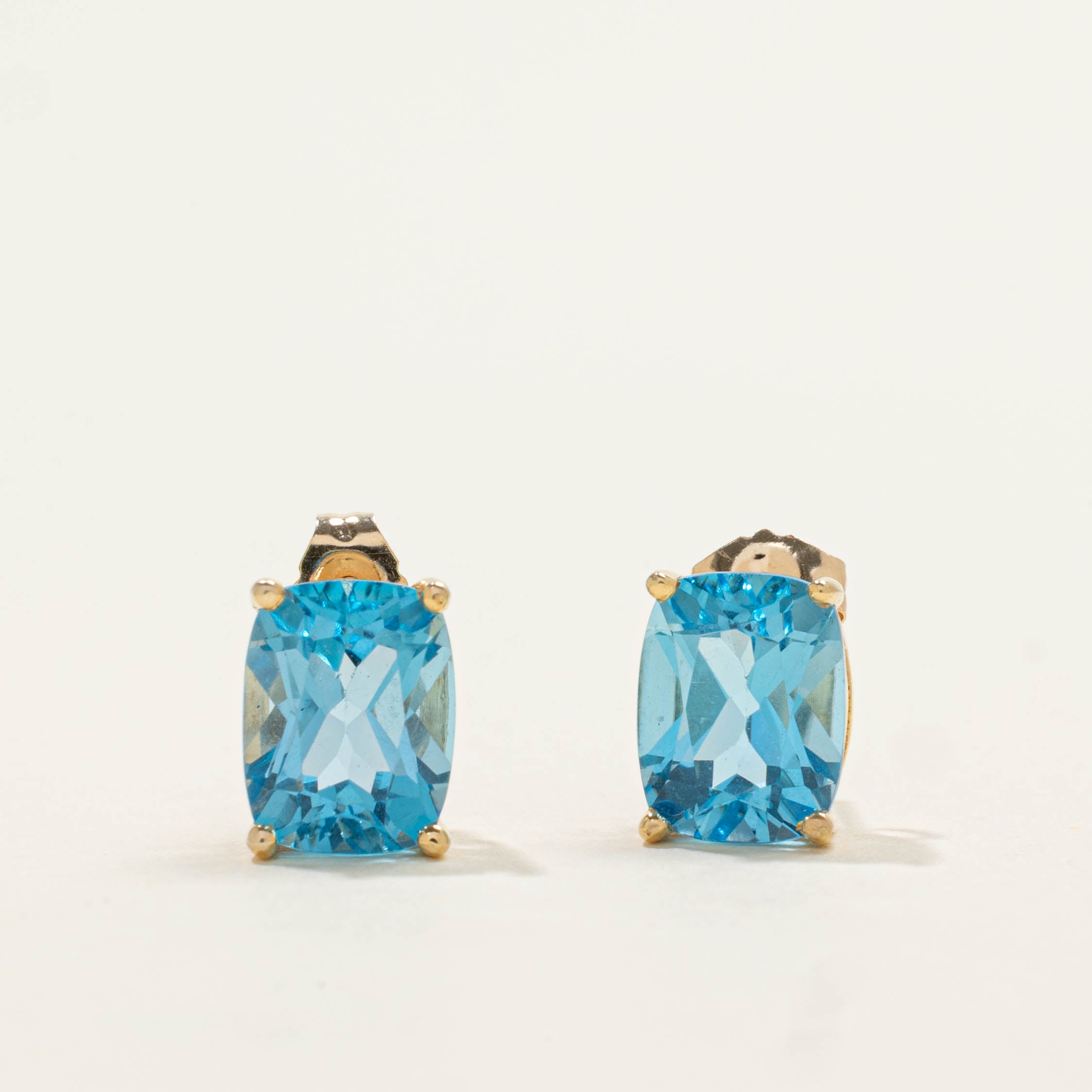 14k Rectangle Cut Solitaire Blue Topaz Stud Earrings | 5.00ctw
