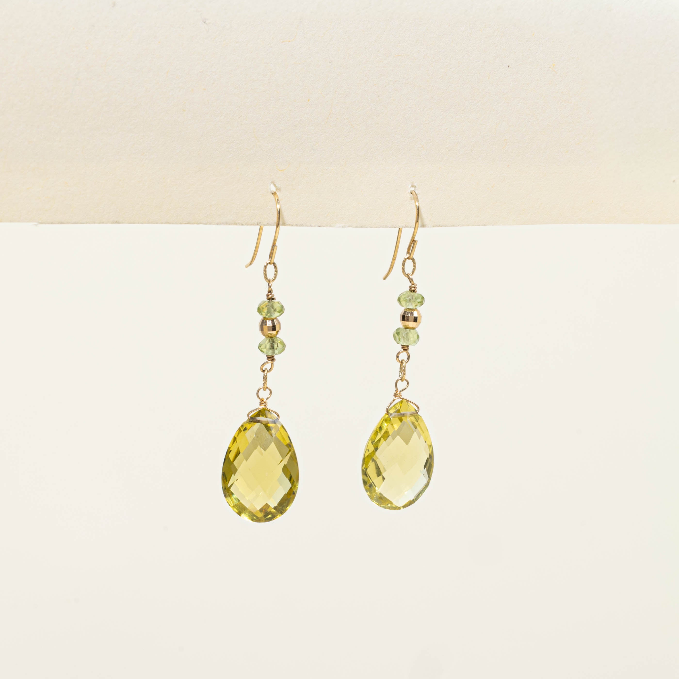 14k Peridot Drop Earrings | 10.00ctw