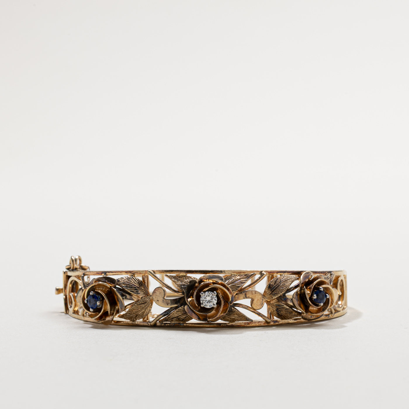 ‘Birks’ 10k Sapphire & Diamond Floral Bracelet | 0.20ctw, 0.12ctw