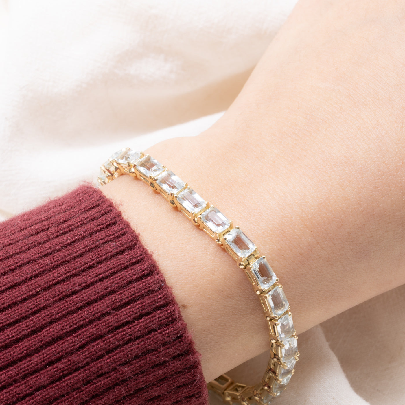 14k Aquamarine Eternity Gemstone Bracelet | 12.50ctw