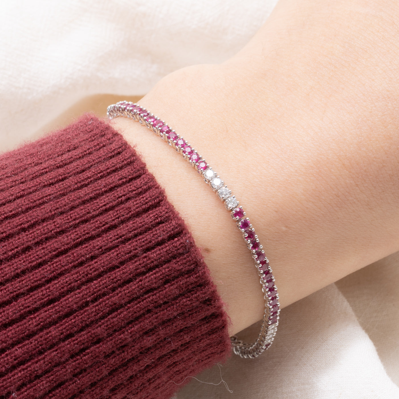 ‘Birks’ 18k Ruby, Sapphire & Diamond Tennis Bracelet | 1.63ctw, 0.60ctw