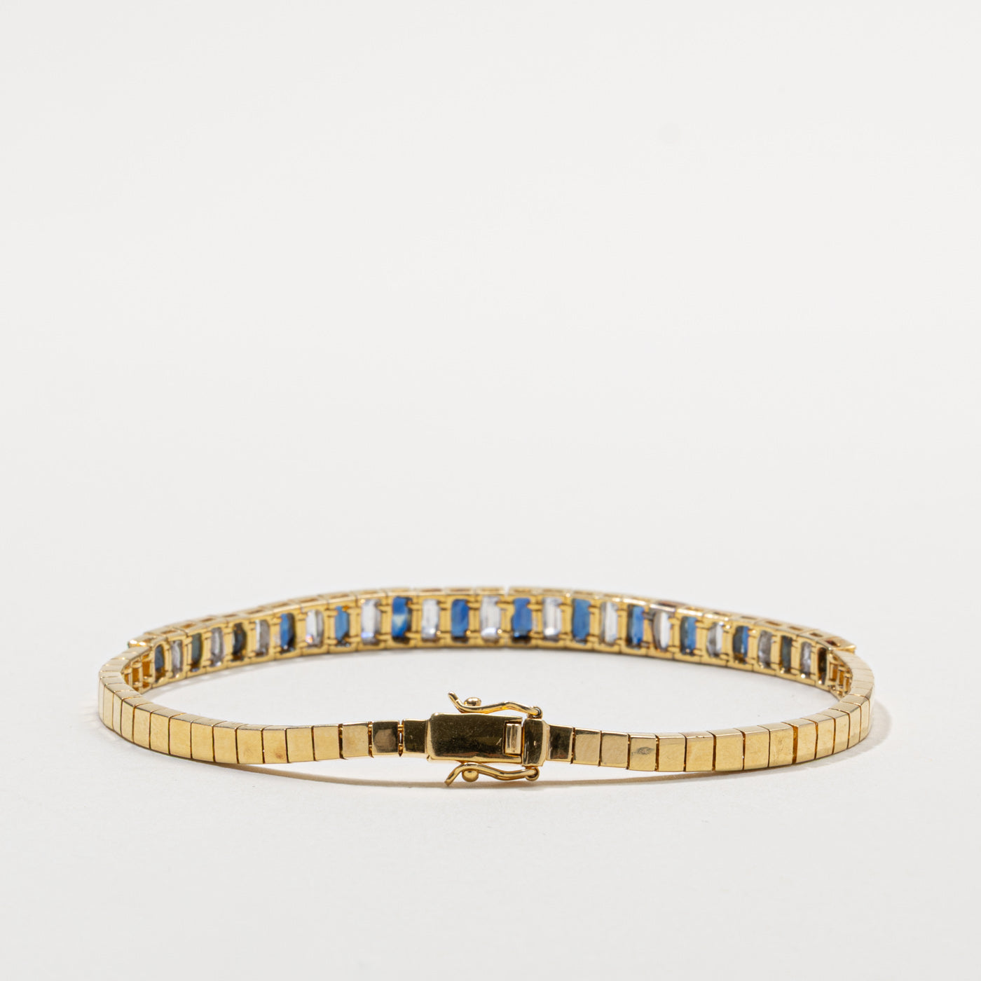 18k Baguette Cut Sapphire & Diamond Tennis Bracelet | 2.80ctw, 2.05ctw
