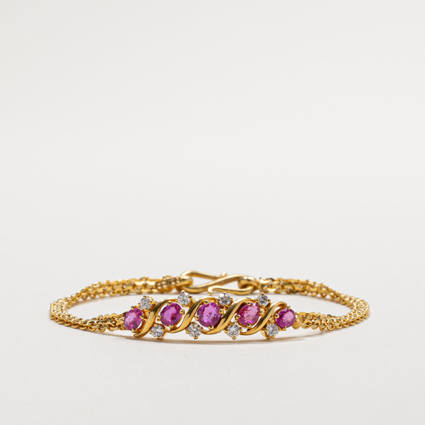 22k Five Stone Ruby & Diamond Bracelet | 1.10ctw, 0.40ctw