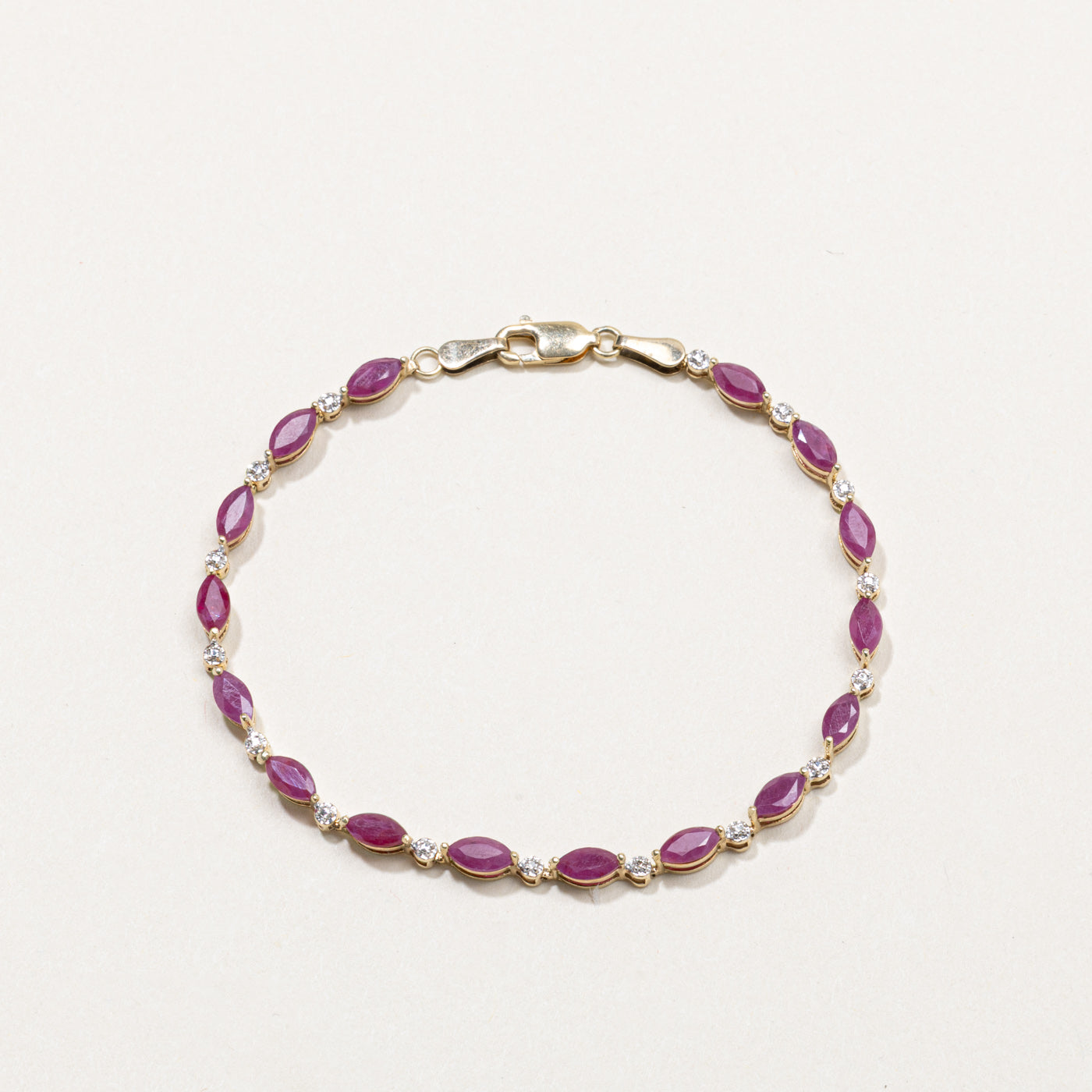 10k Ruby & Diamond Tennis Bracelet | 4.20ctw, 0.01ctw