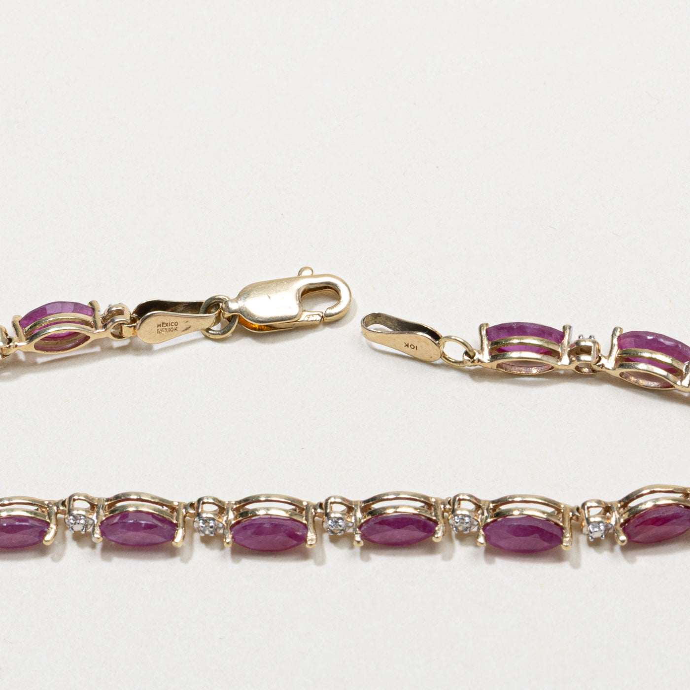 10k Ruby & Diamond Tennis Bracelet | 4.20ctw, 0.01ctw