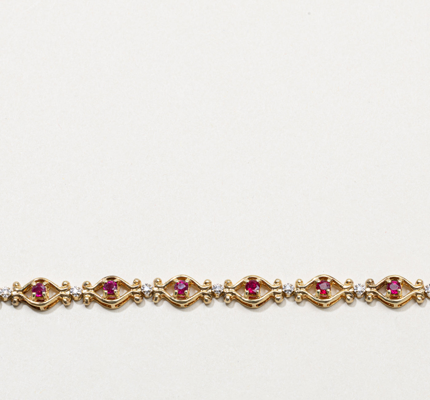 14k Synthetic Ruby & Natural Diamond Openwork Bracelet | 1.46ctw, 0.06ctw