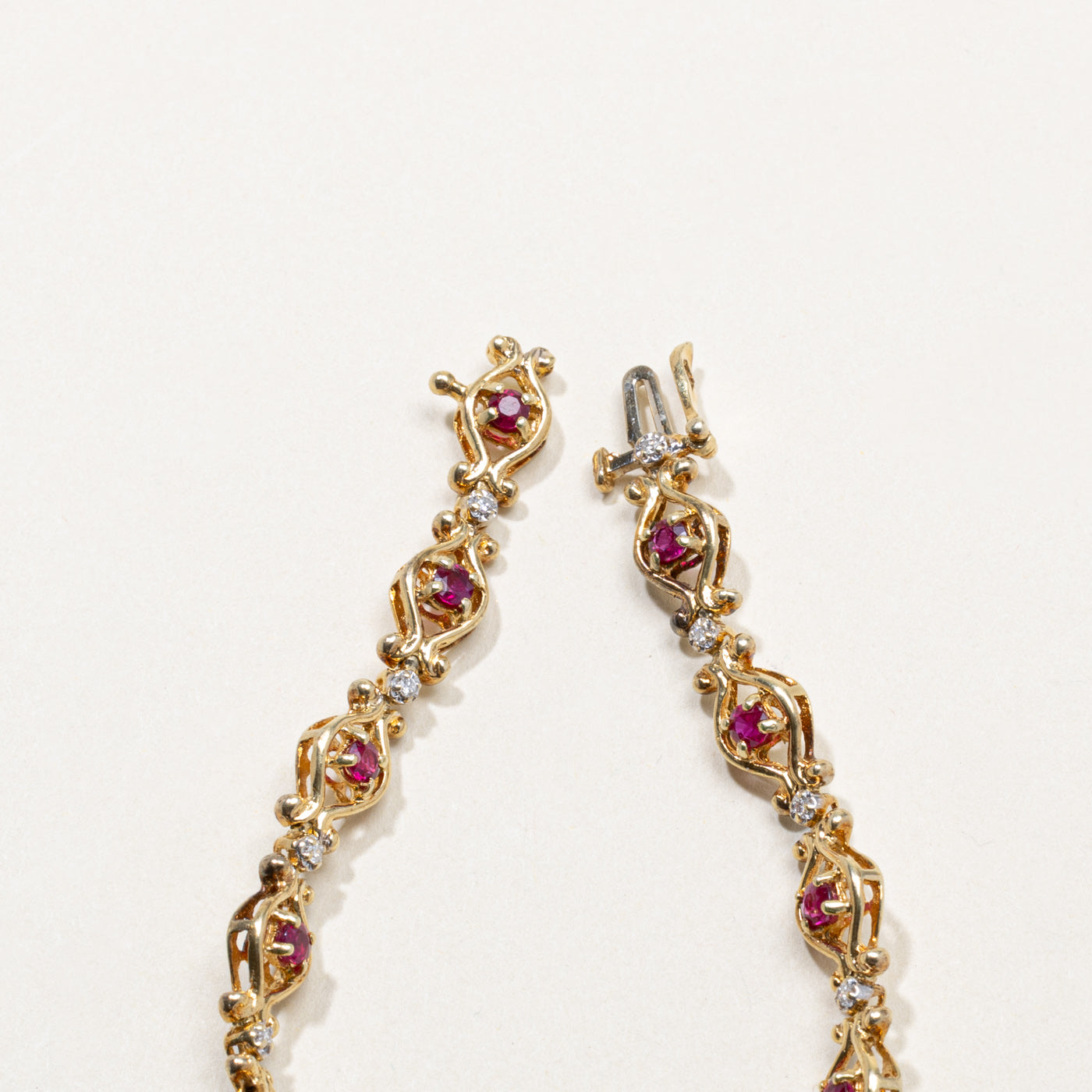 14k Synthetic Ruby & Natural Diamond Openwork Bracelet | 1.46ctw, 0.06ctw