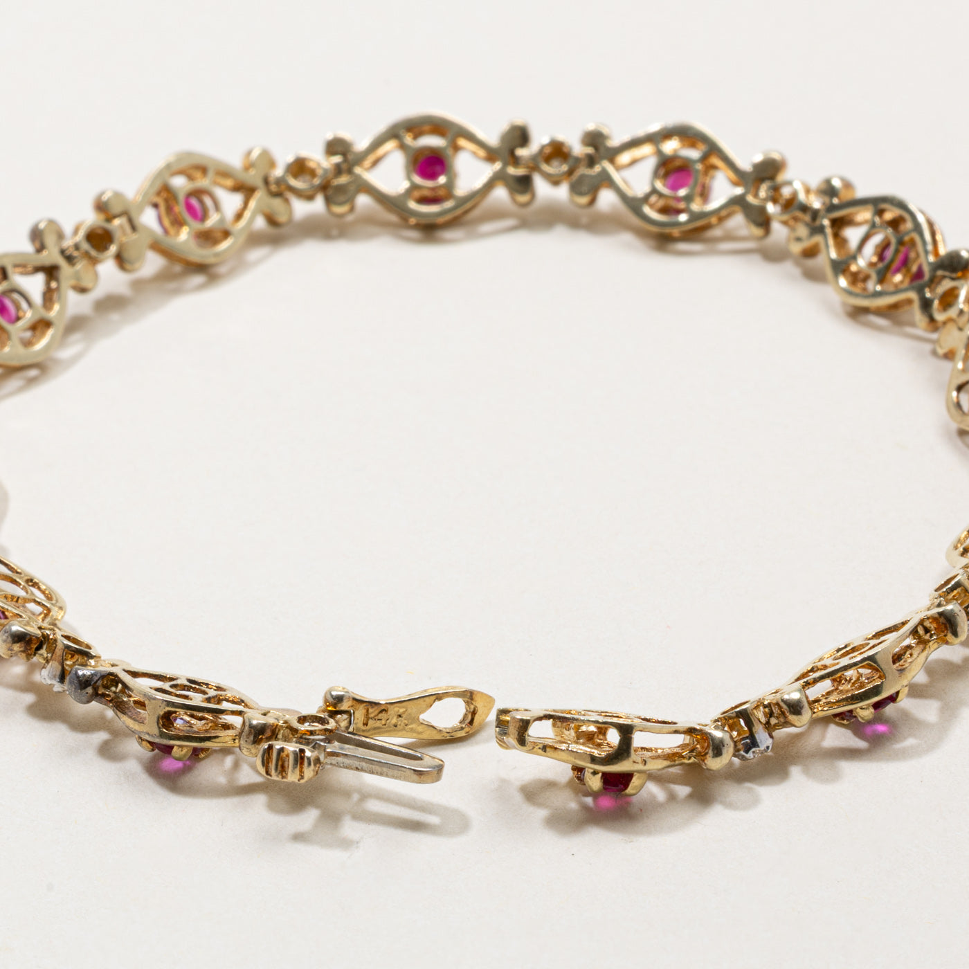 14k Synthetic Ruby & Natural Diamond Openwork Bracelet | 1.46ctw, 0.06ctw