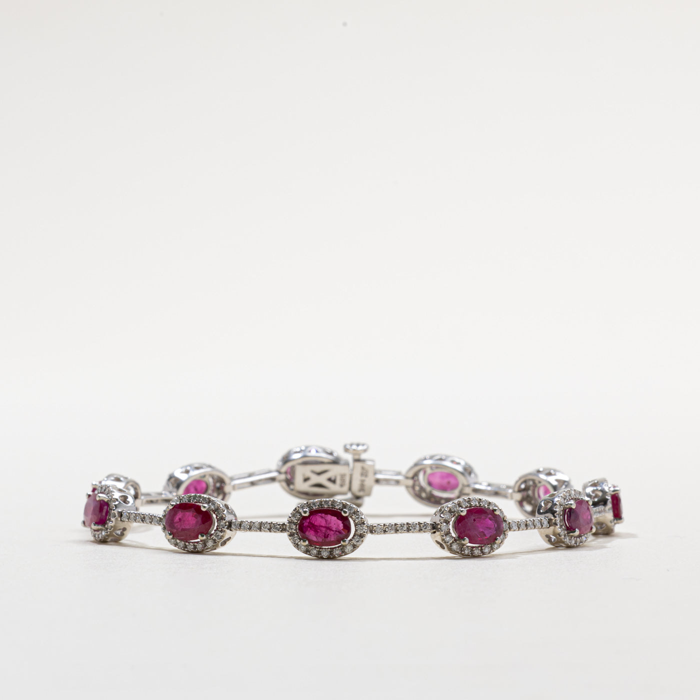 14k Synthetic Ruby & Diamond Halo Bracelet | 4.00ctw, 0.46ctw