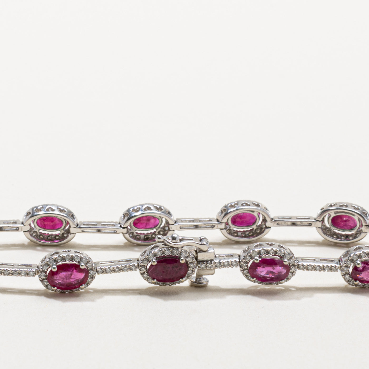 14k Synthetic Ruby & Diamond Halo Bracelet | 4.00ctw, 0.46ctw