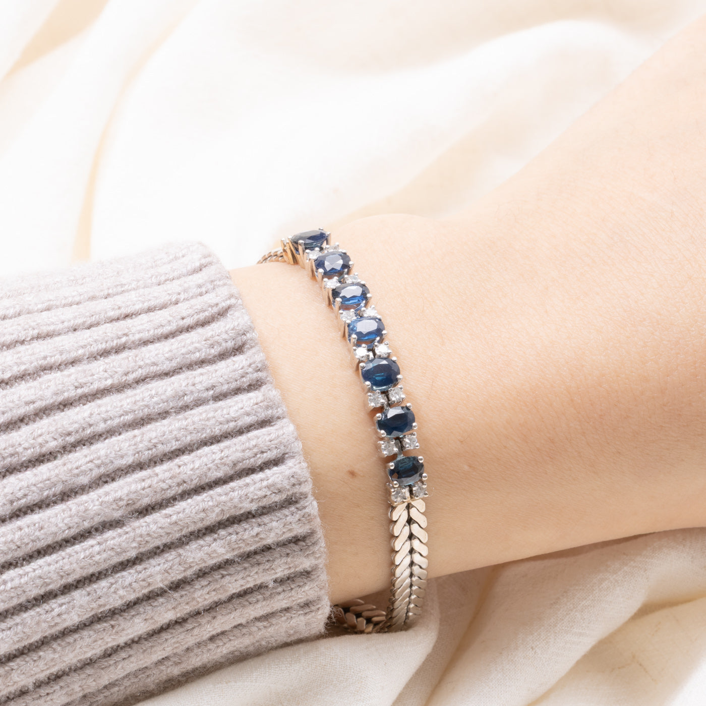 14k Seven Stone Sapphire & Diamond Bracelet | 2.50ctw, 0.40ctw