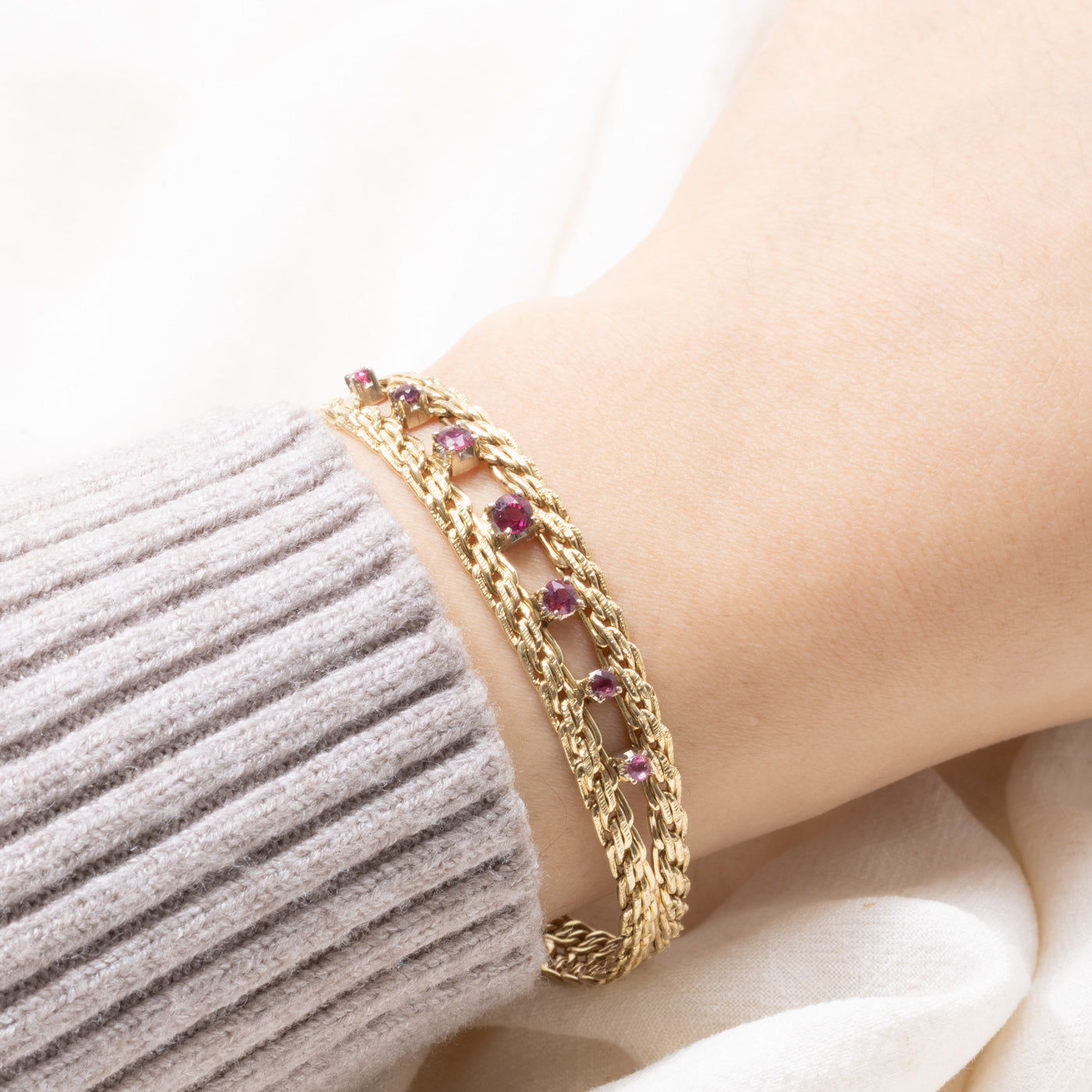 ‘Birks’ 14k Ruby Woven Chain Bracelet | 1.40ctw