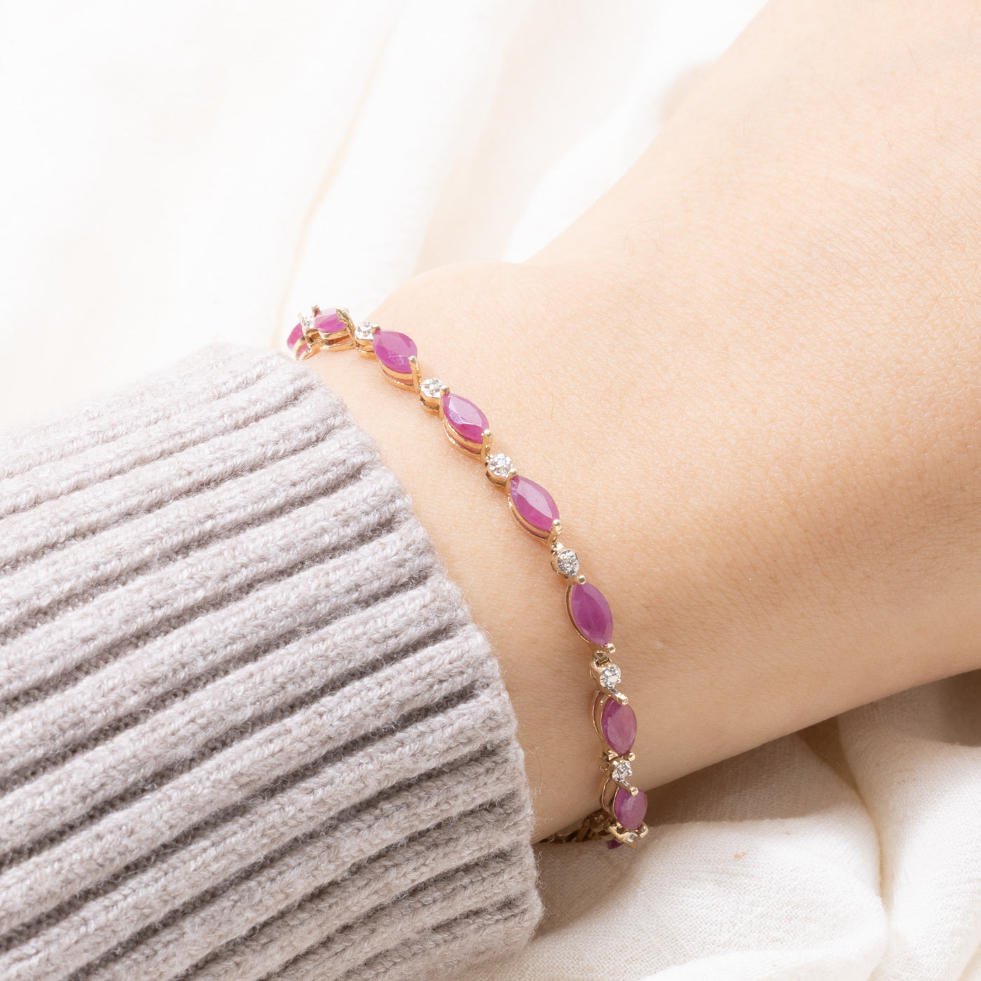 10k Ruby & Diamond Tennis Bracelet | 4.20ctw, 0.01ctw