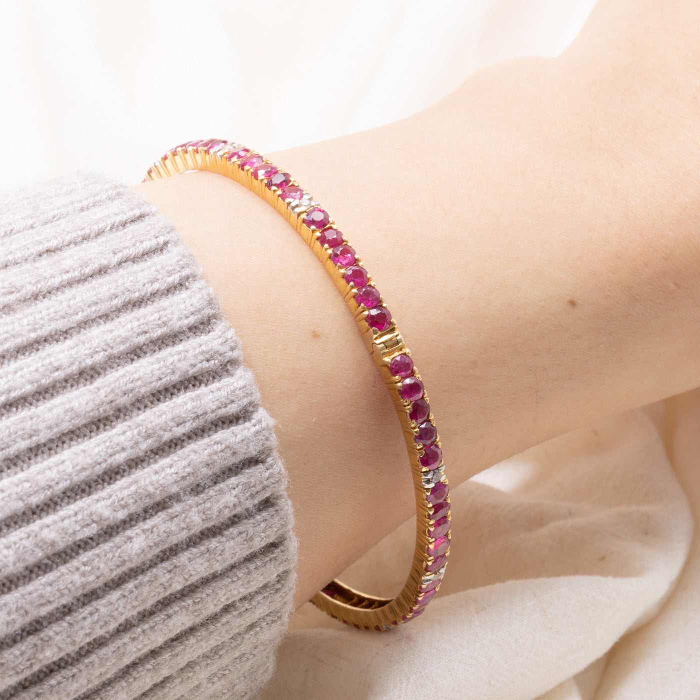 14k Ruby & Diamond Bangle Bracelet | 6.10ctw, 0.10ctw