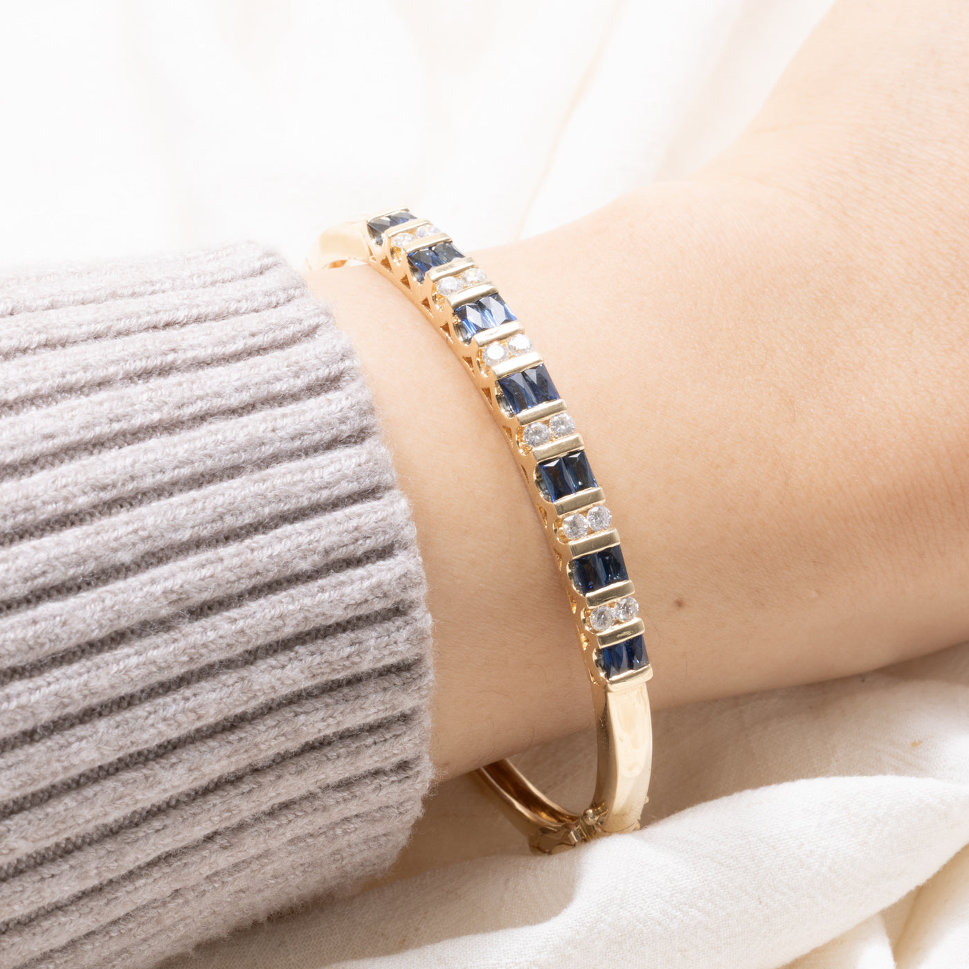 14k Sapphire & Diamond Bangle Bracelet | 2.00ctw, 0.60ctw