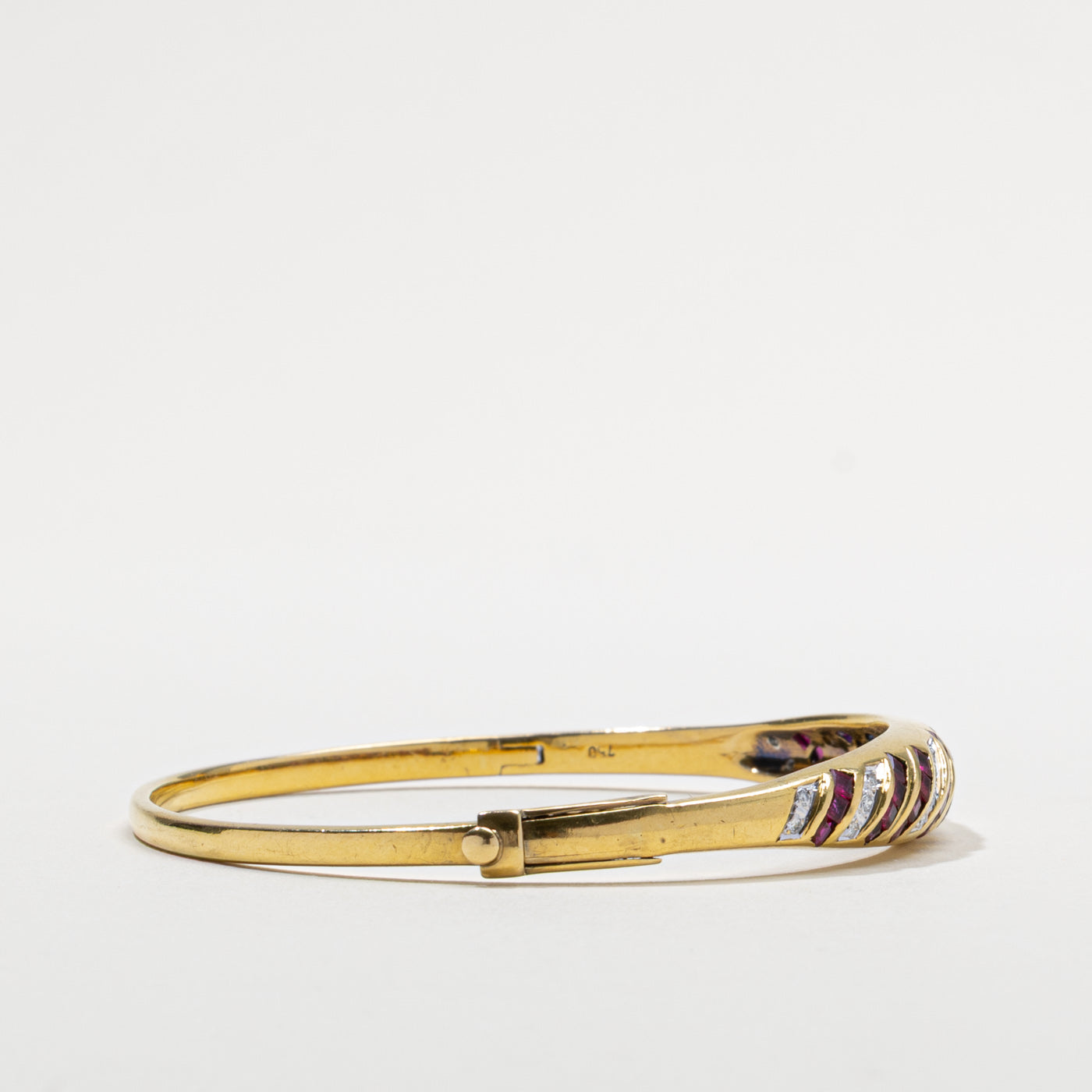 18k Ruby & Diamond Channel Set Bangle Bracelet | 1.30ctw, 0.09ctw
