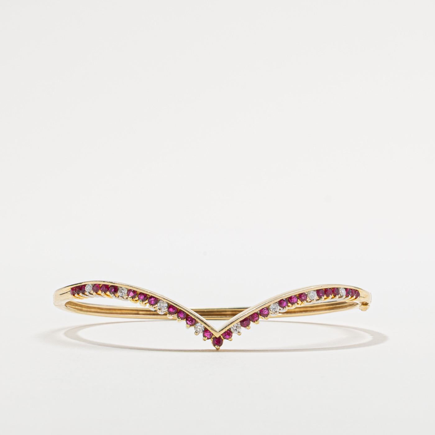 14k Ruby & Diamond Chevron Bangle Bracelet | 0.50ctw, 0.20ctw