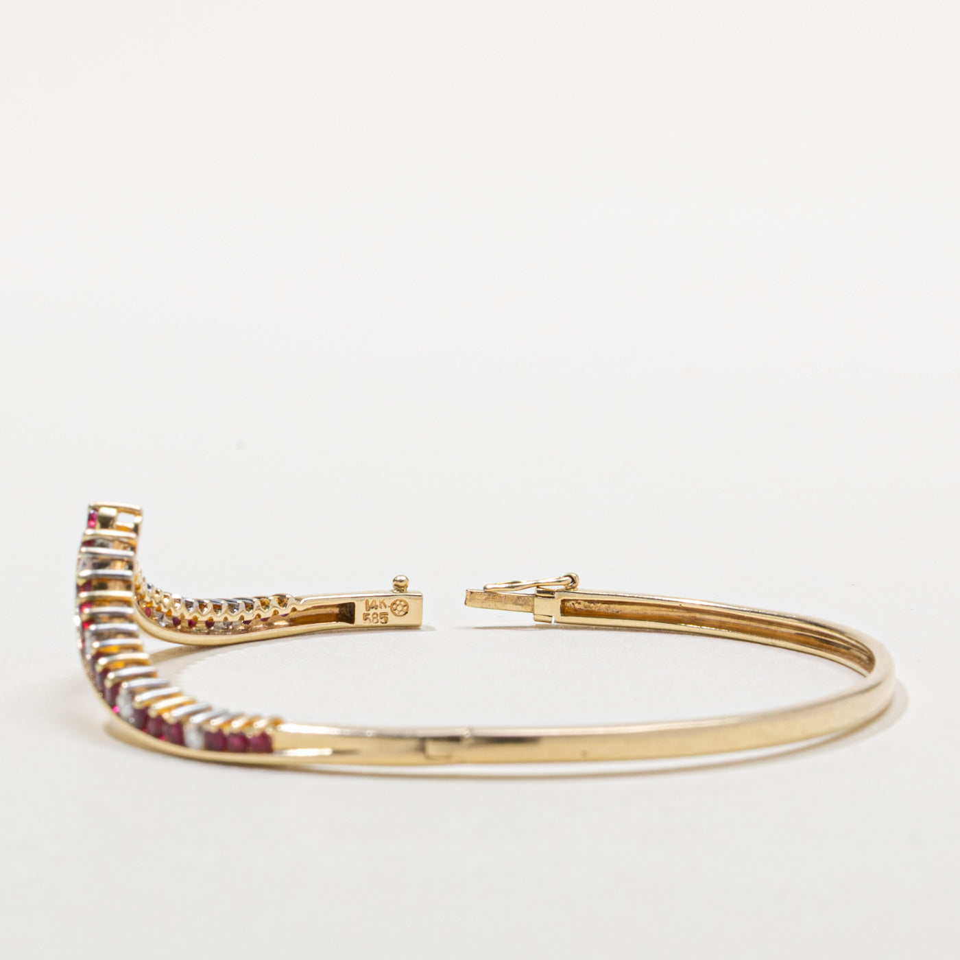14k Ruby & Diamond Chevron Bangle Bracelet | 0.50ctw, 0.20ctw