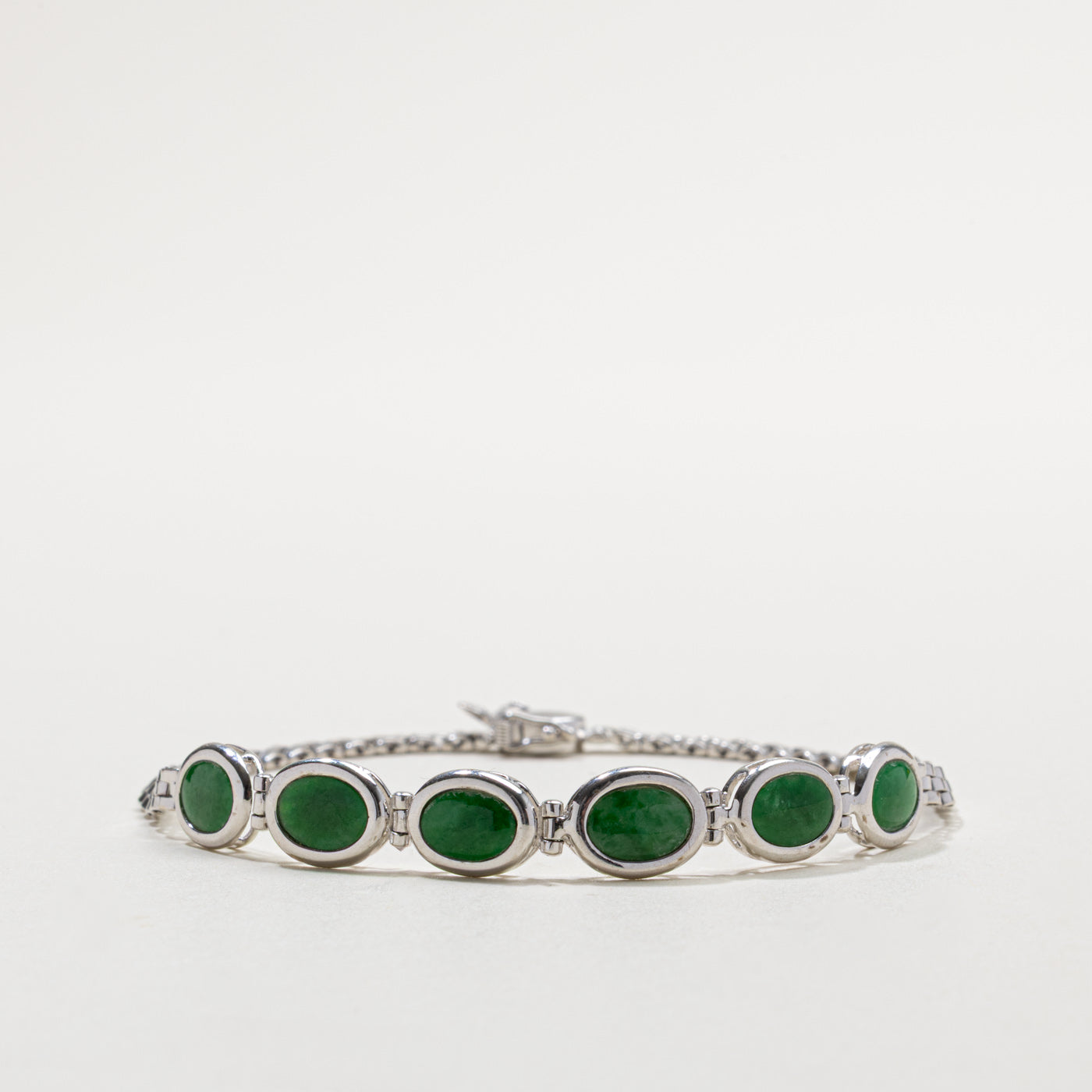 18k Six Stone Bezel Set Jadeite Bracelet | 2.40ctw