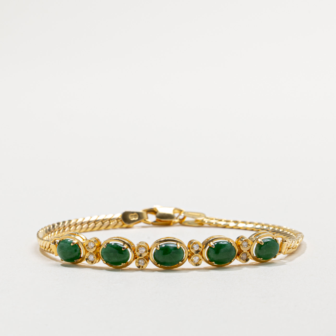 14k Five Stone Jadeite & Diamond Bracelet | 2.20ctw, 0.04ctw