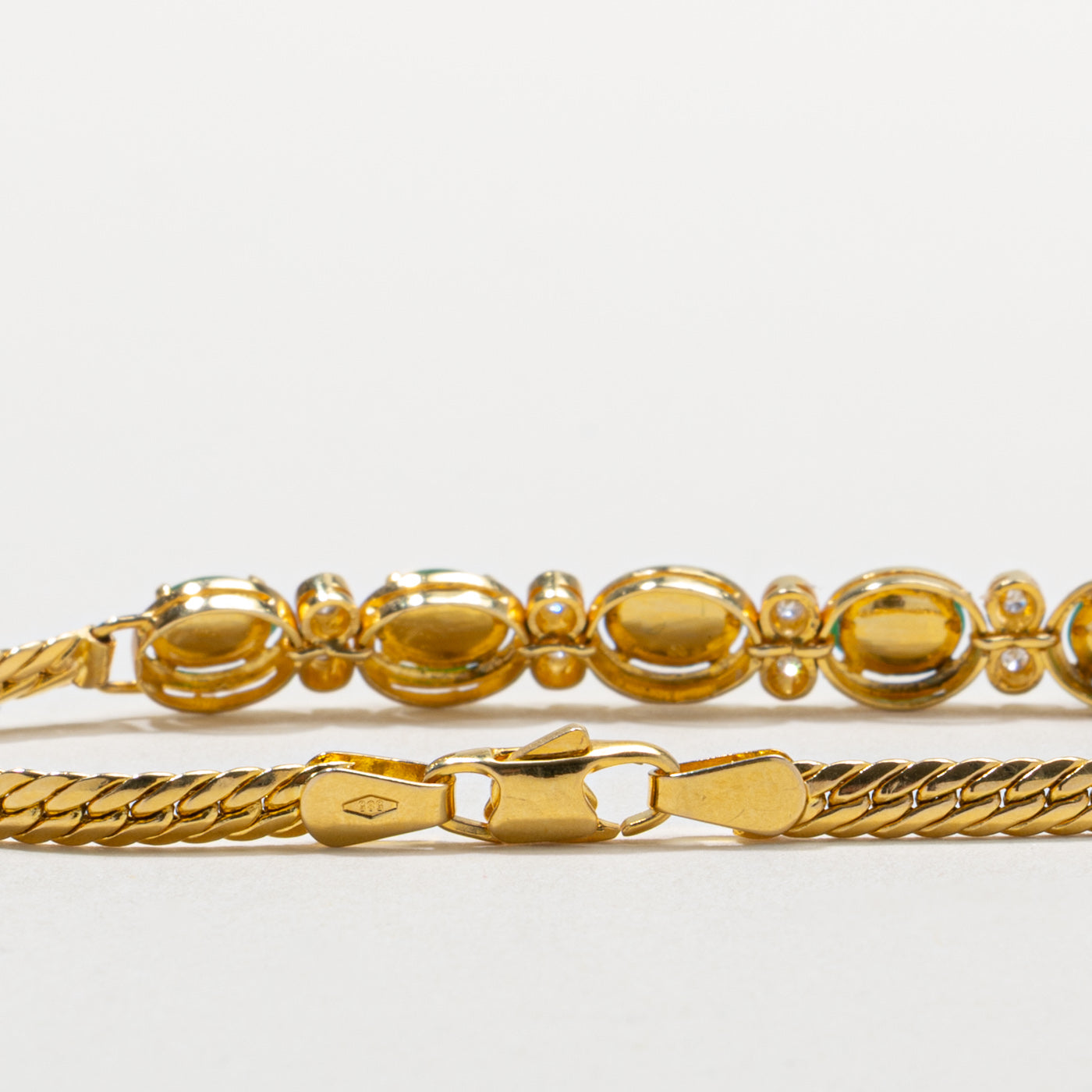 14k Five Stone Jadeite & Diamond Bracelet | 2.20ctw, 0.04ctw