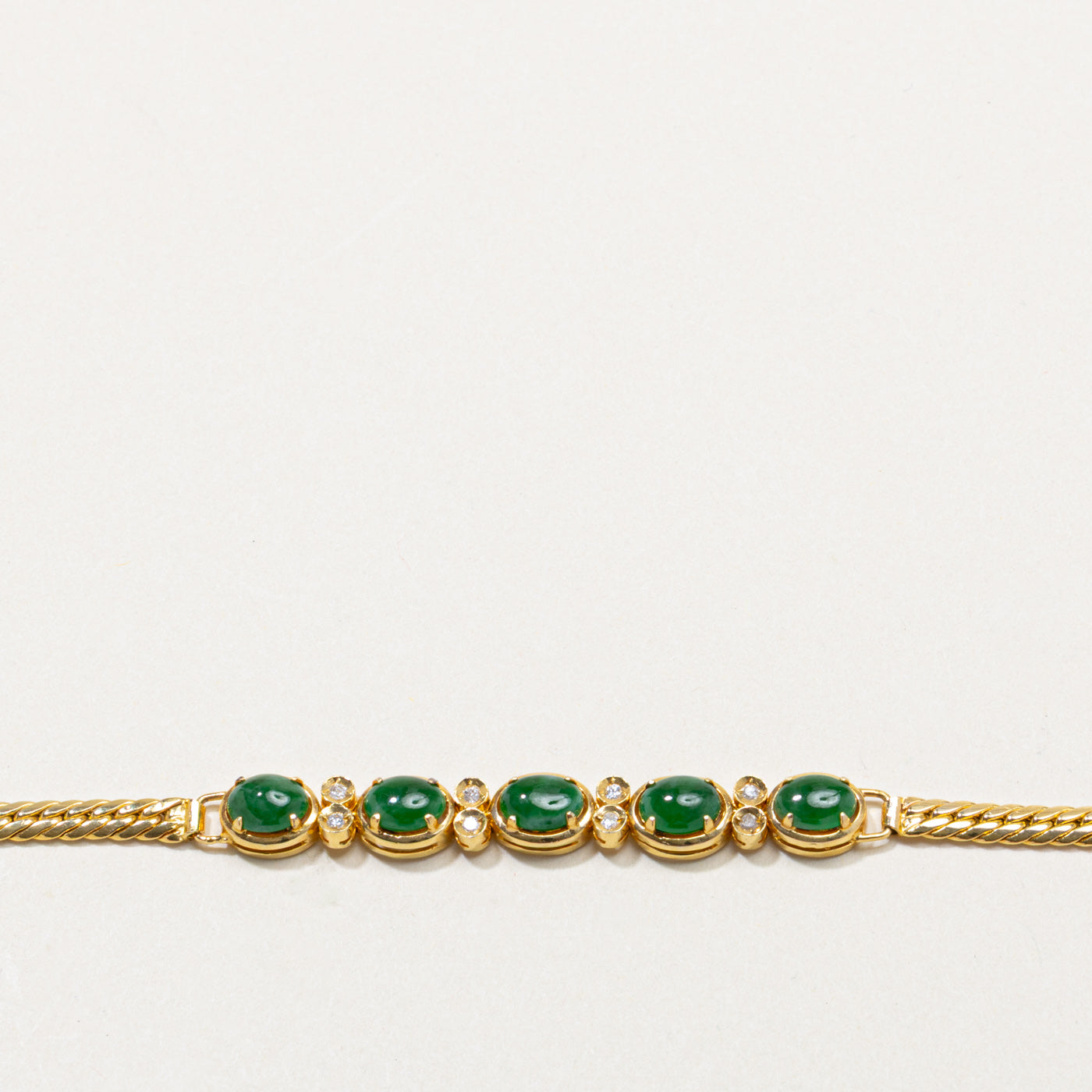 14k Five Stone Jadeite & Diamond Bracelet | 2.20ctw, 0.04ctw