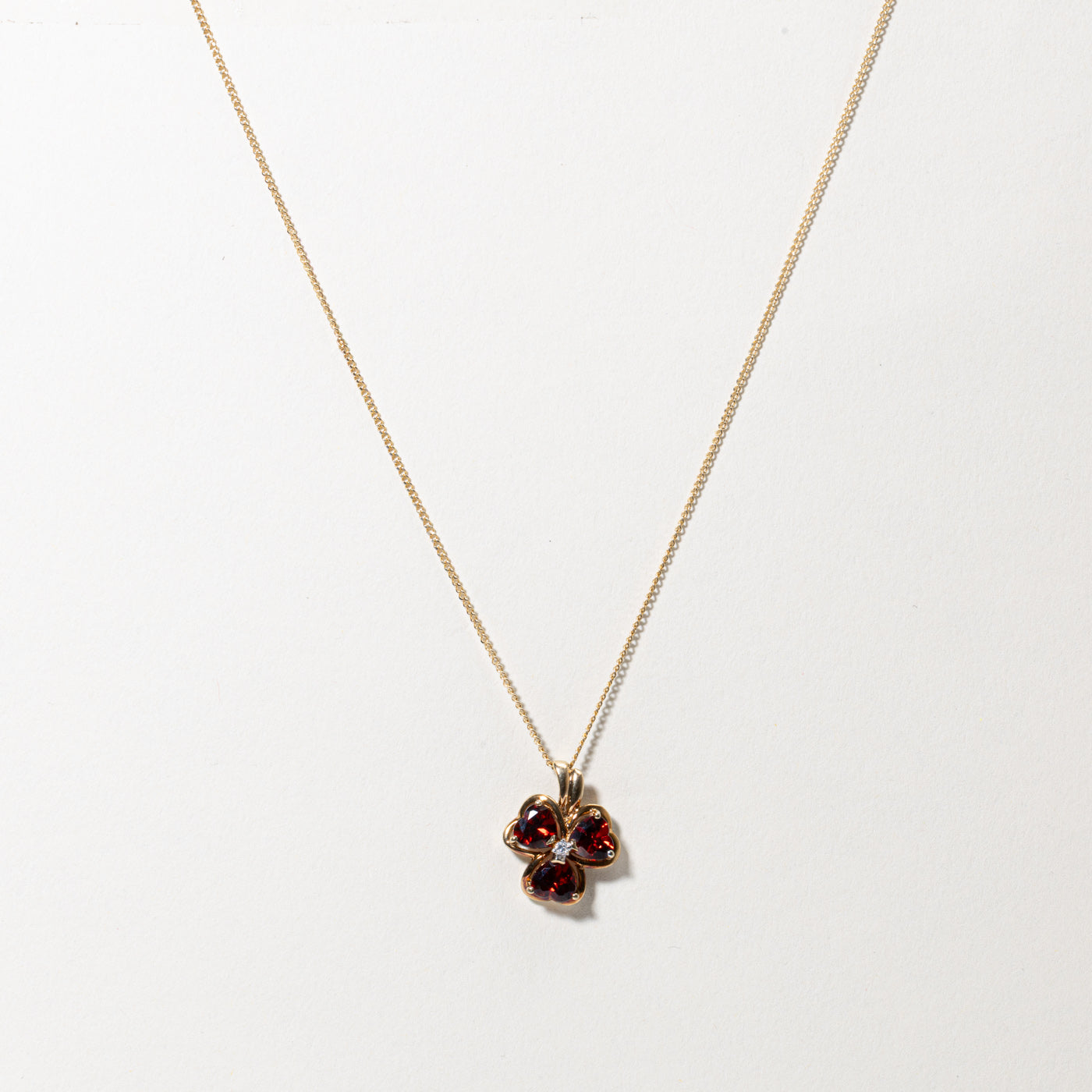 14k Garnet & Diamond Floral Pendant Necklace | 2.25ctw, 0.01ctw | 16"