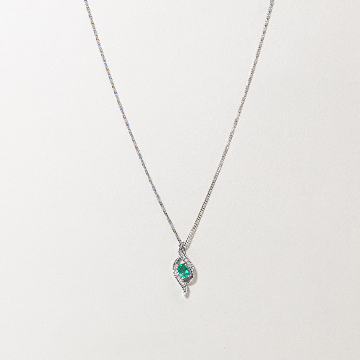 10k Synthetic Emerald & Natural Diamond Accented Pendant Necklace | 0.34ct, 0.07ctw | 18"