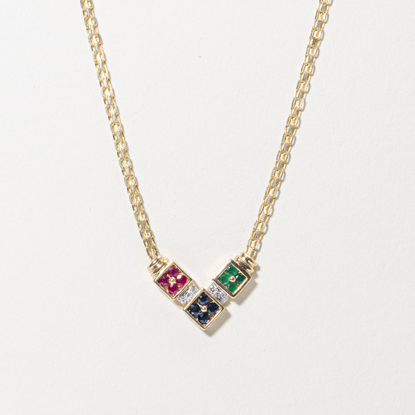 10k Multi Gemstone Geometric Necklace | 0.32ctw, 0.03ctw | 16"