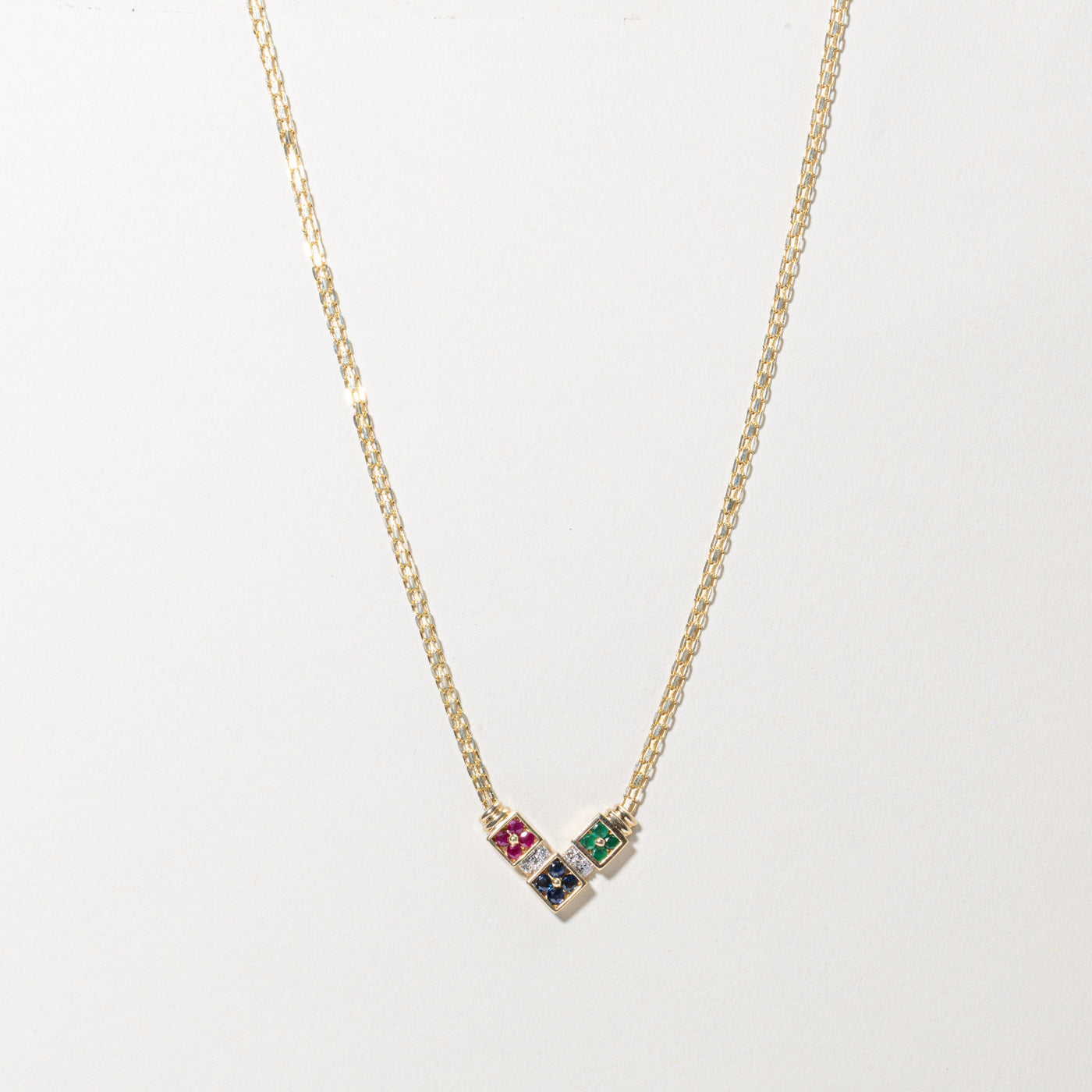 10k Multi Gemstone Geometric Necklace | 0.32ctw, 0.03ctw | 16"