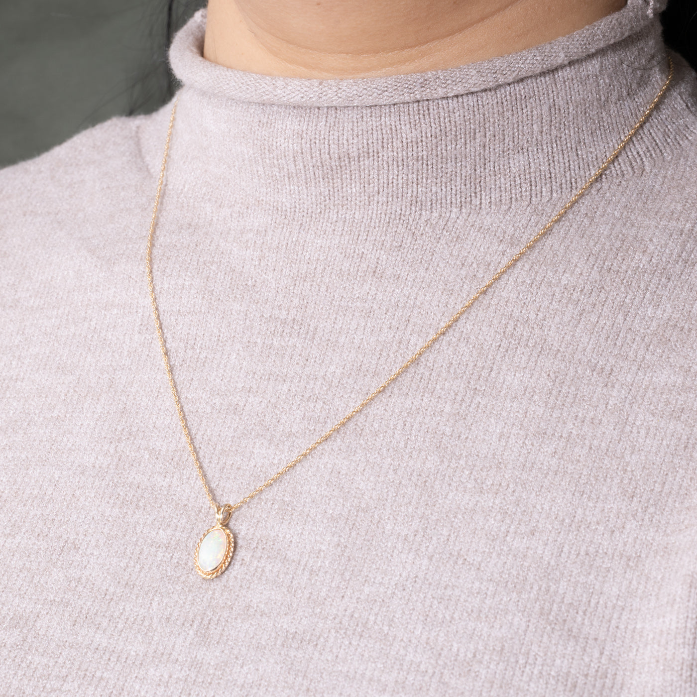 14k Opal Rope Detail Pendant Necklace | 1.06ct | 20"